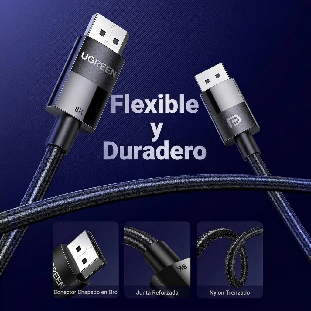Cable UGREEN DP 1.4 Male o Male trenzado 1M - Cable DisplayPort 8K 60H