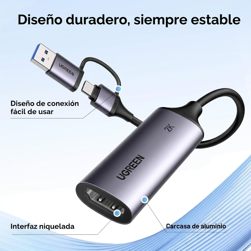 UGREEN Capturadora De Video HDMI A USB-C Y USB-A 2K 30Hz
