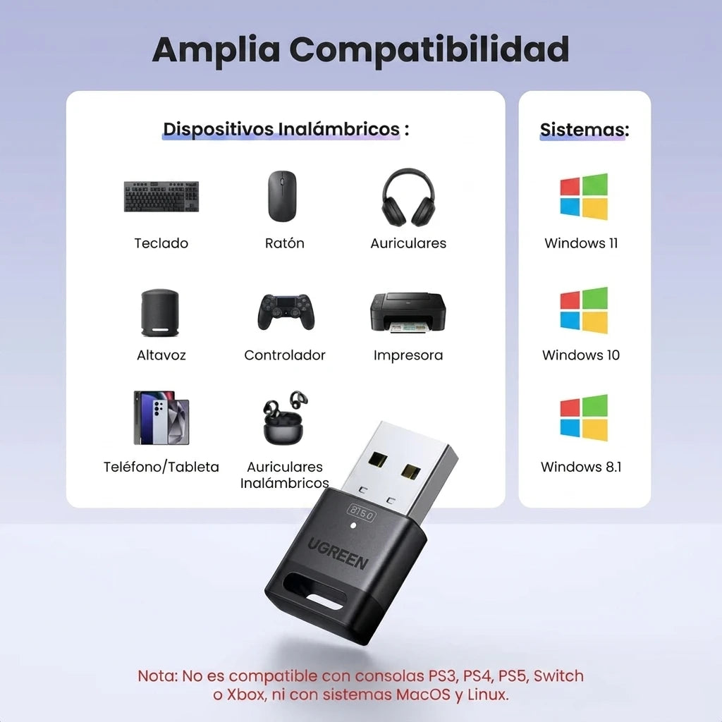 UGREEN CM748 - adaptador Bluetooth 6.0 USB para PC