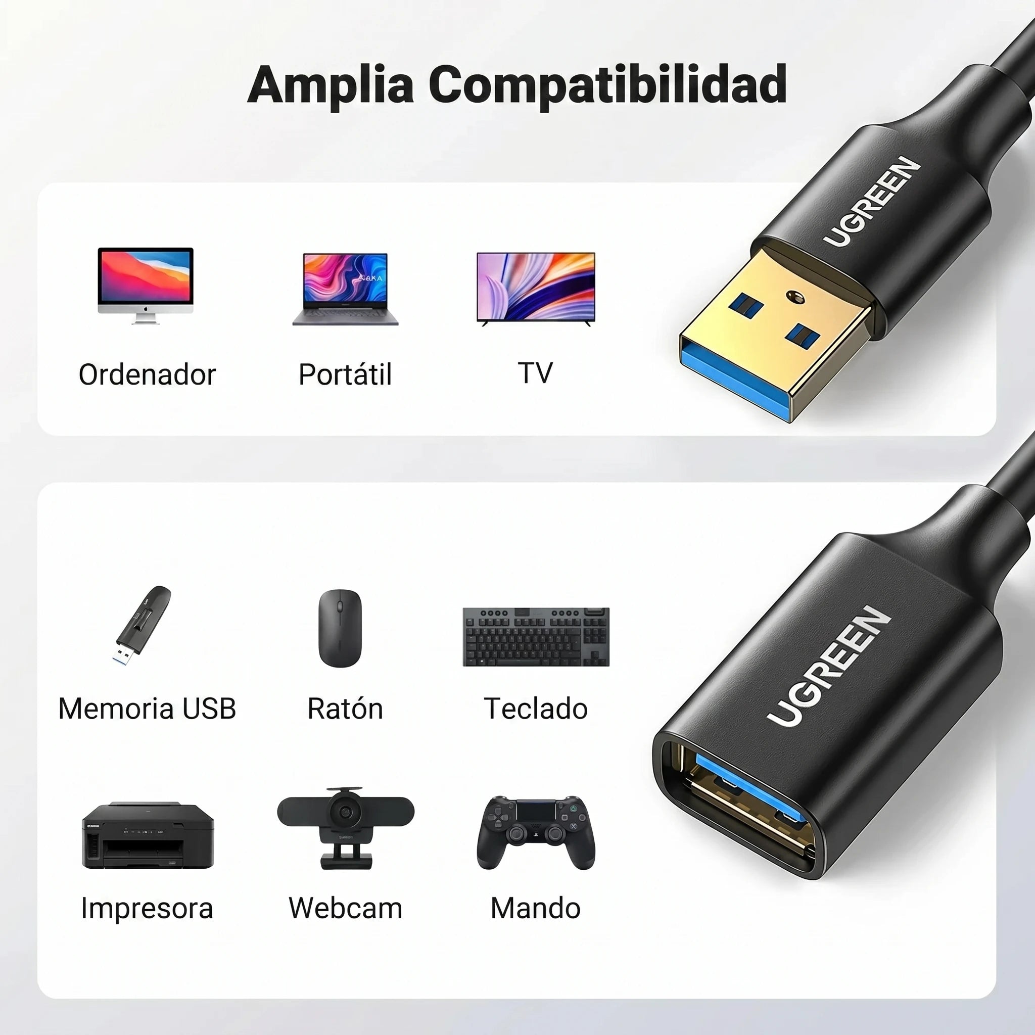 UGREEN US129 - cable extensión USB 3.0 3M 5Gbps
