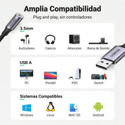 UGREEN CM477 - adaptador USB-A a audio 3.5mm 25cm