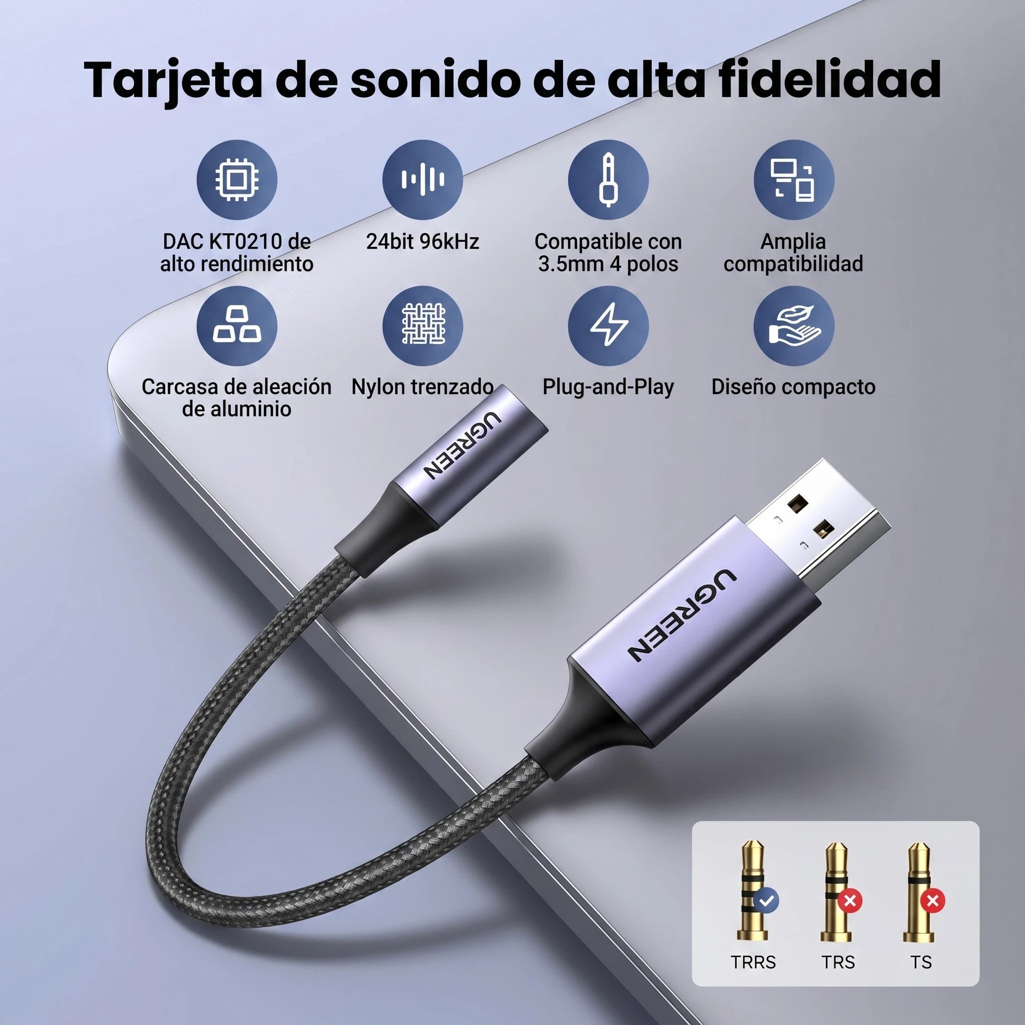 UGREEN CM477 - adaptador USB-A a audio 3.5mm 25cm