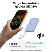 UGREEN MagFlow Air Power Bank 10000mAh Qi2 15W - con cable USB-C - Blue