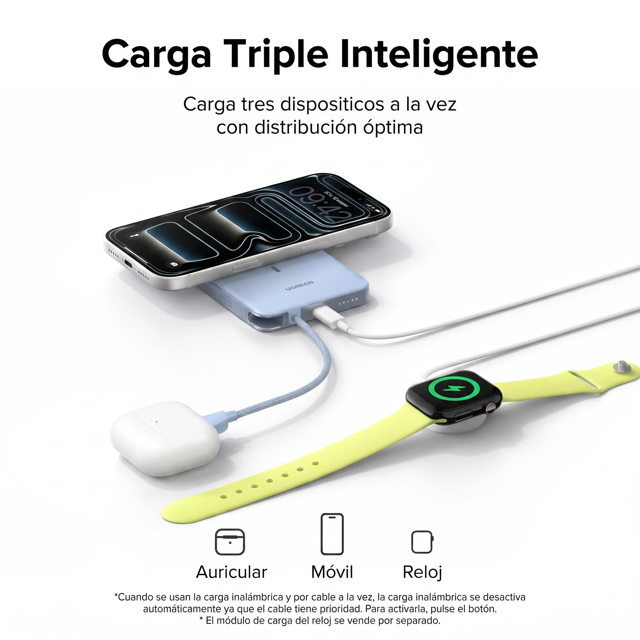 UGREEN MagFlow Air Power Bank 10000mAh Qi2 15W - con cable USB-C - Blue