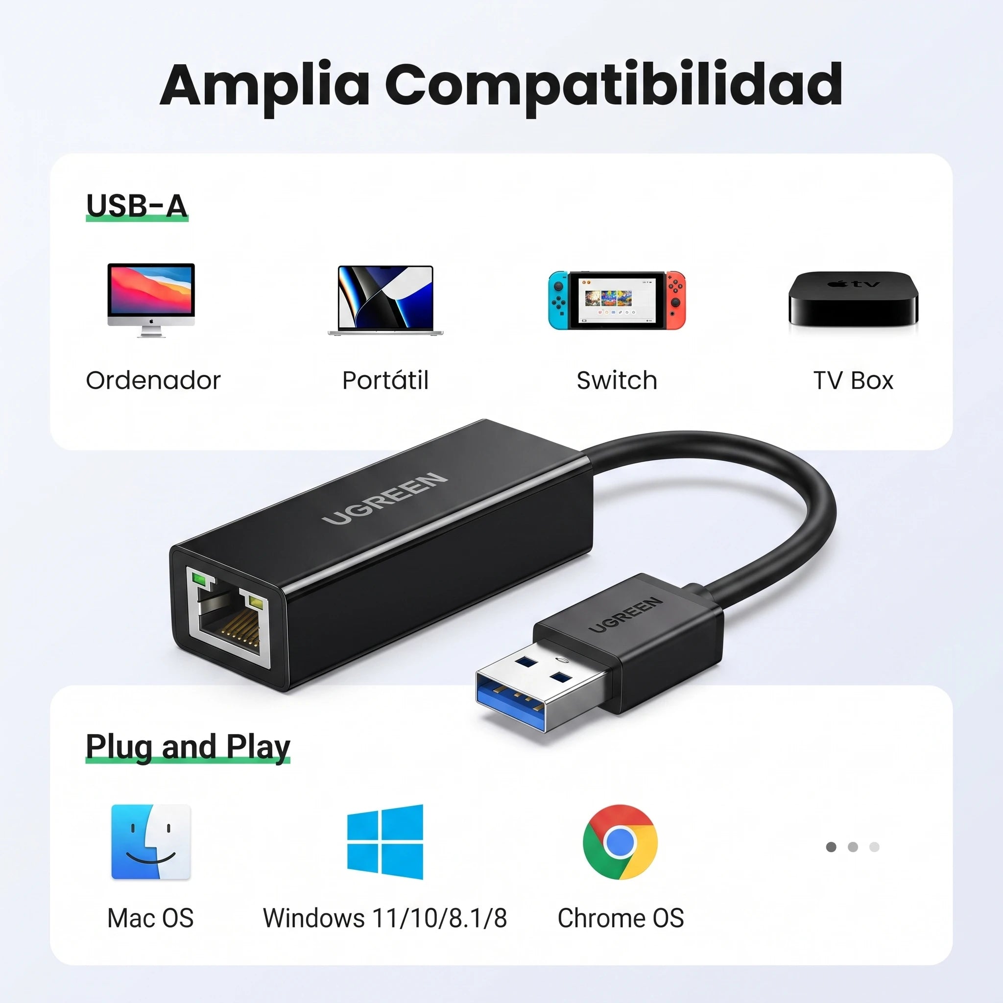 UGREEN 20256 - adaptador USB 3.0 a Ethernet Gigabit
