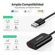 UGREEN US205 - adaptador de sonido USB 2.0 a 3.5mm