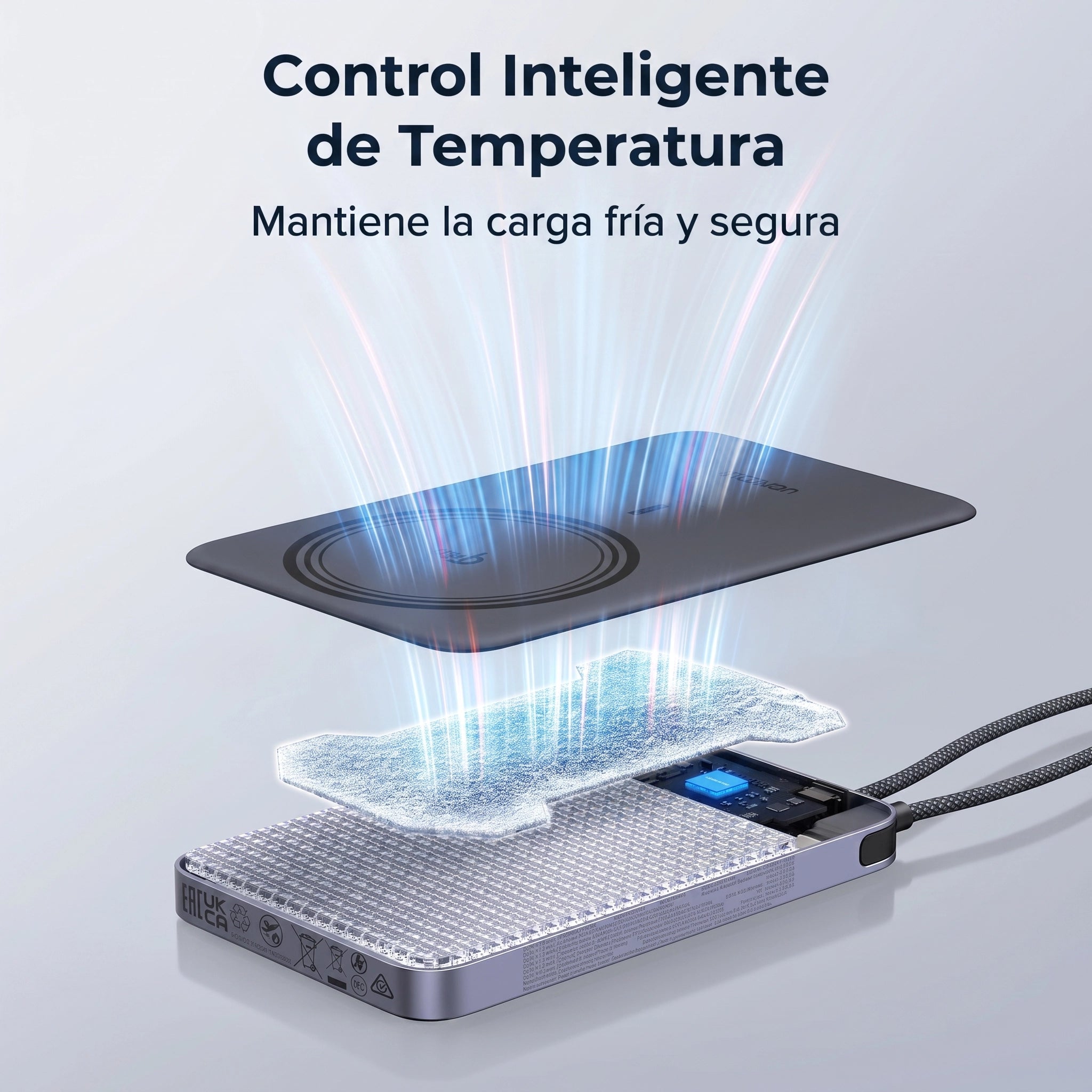 UGREEN MagFlow Air Power Bank 10000mAh Qi2 15W - con cable USB-C - Gray