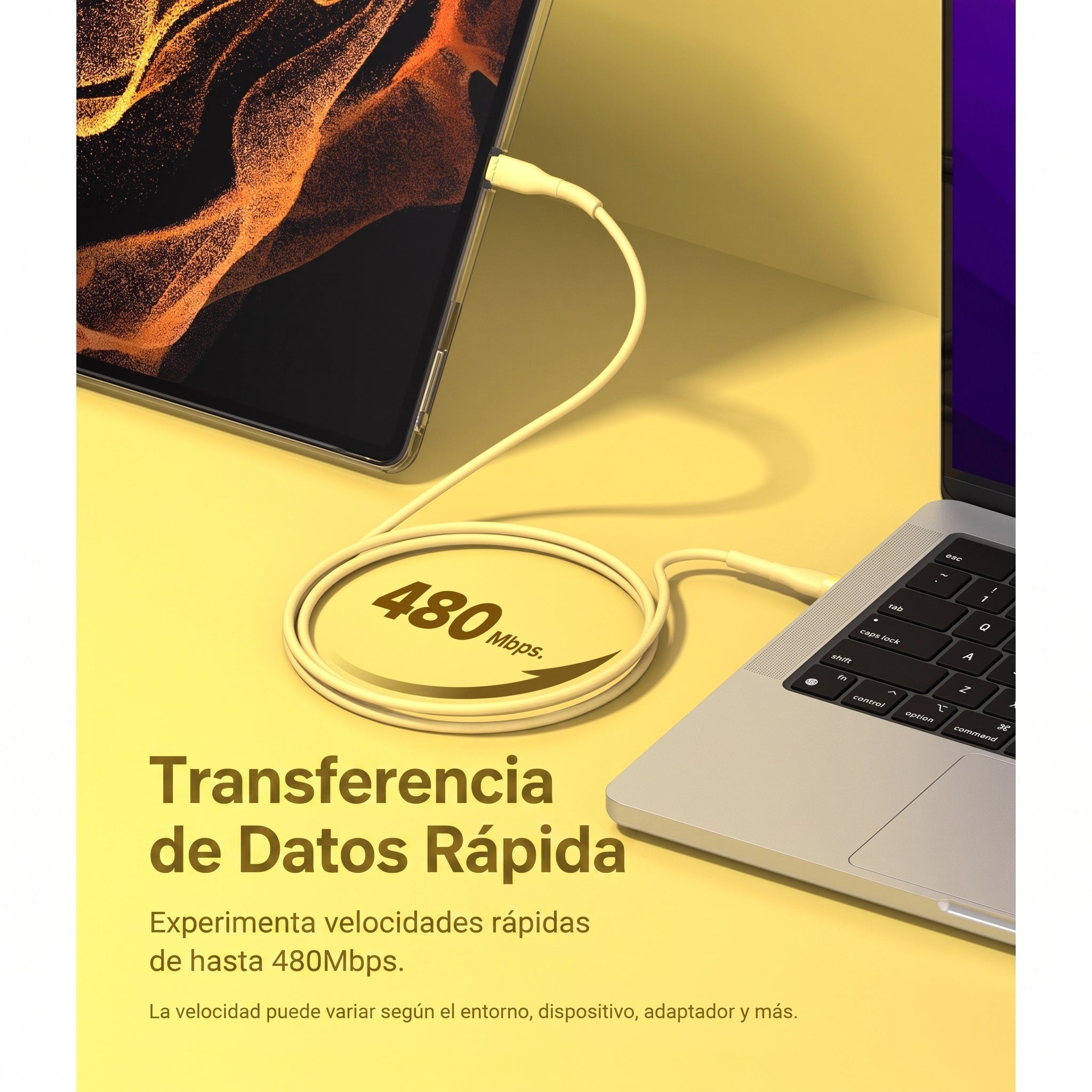 Ringke Pastel Cable - cable USB-A a USB-C 2M 12W - Amarillo