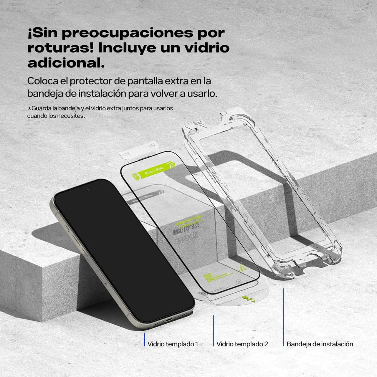 Protector de Pantalla Vidrio Ringke Easy Slide iPhone 16 Plus / iPhone 15 Plus (Instalador) 2 UND