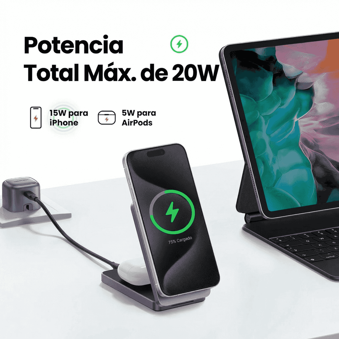 Cargador Inalámbrico UGREEN MagSafe 2-en-1 15W (45023)