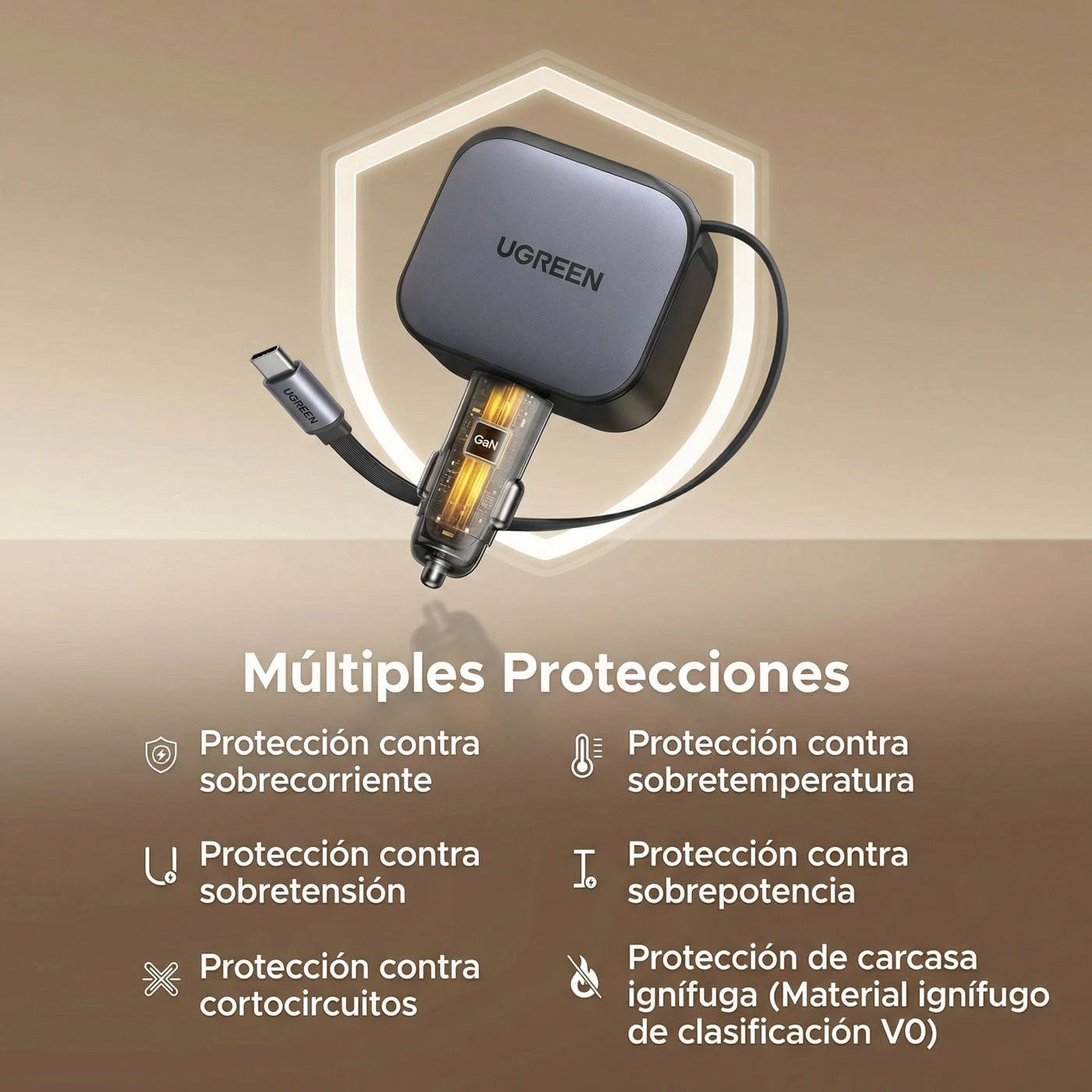 Cargador Ugreen NEXODE para Auto 90W con cable incluido (EC603 / 55909B)