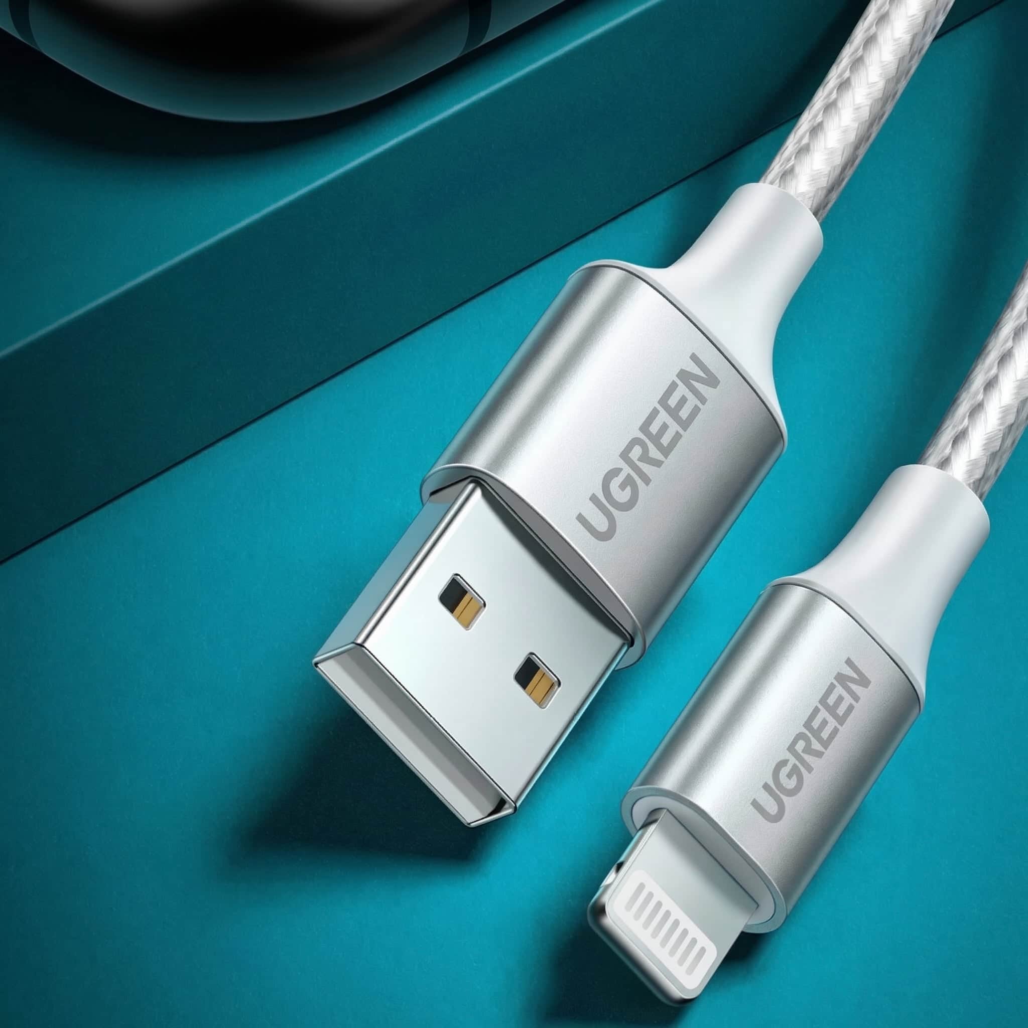 Cable UGREEN Lightning a USB 2.4A – 1M 12W (60161, Silver)