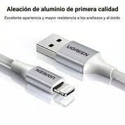 Cable UGREEN Lightning a USB 2.4A – 1M 12W (60161, Silver)