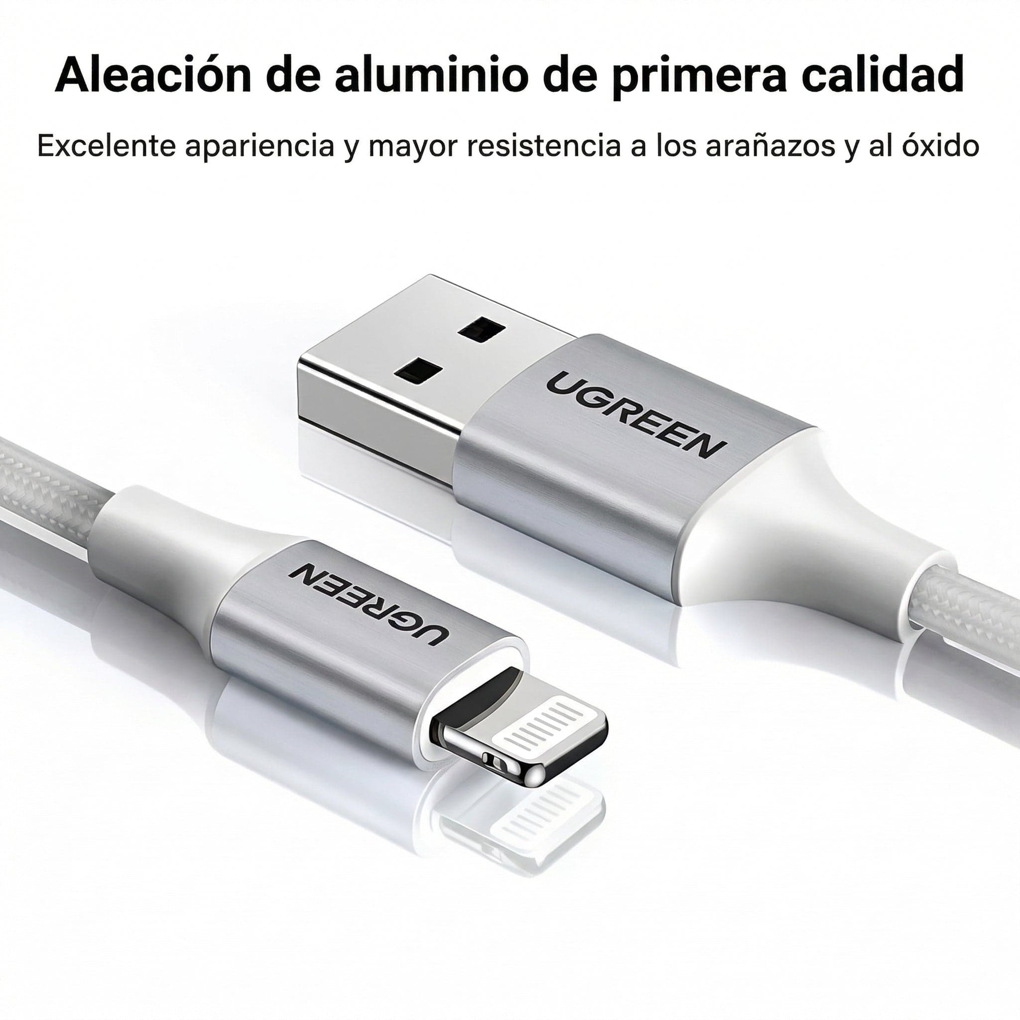 Cable UGREEN Lightning a USB 2.4A – 1M 12W (60161, Silver)