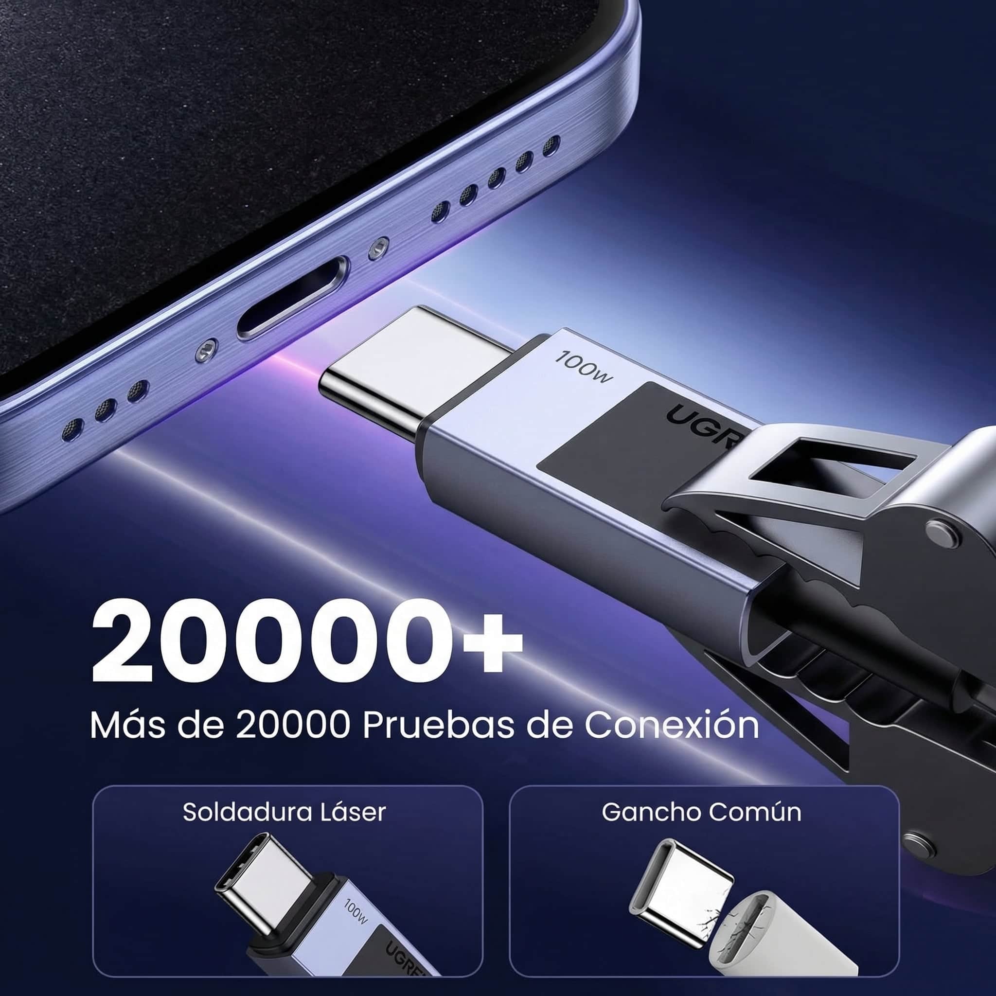 Cable UGREEN USB-C a USB-C 100W – 3m, Space Gray (45065)
