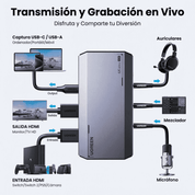 Capturador de Video UGREEN HDMI a USB 3.0 Dual HDMI, 4K@60Hz / 240Hz - 25173