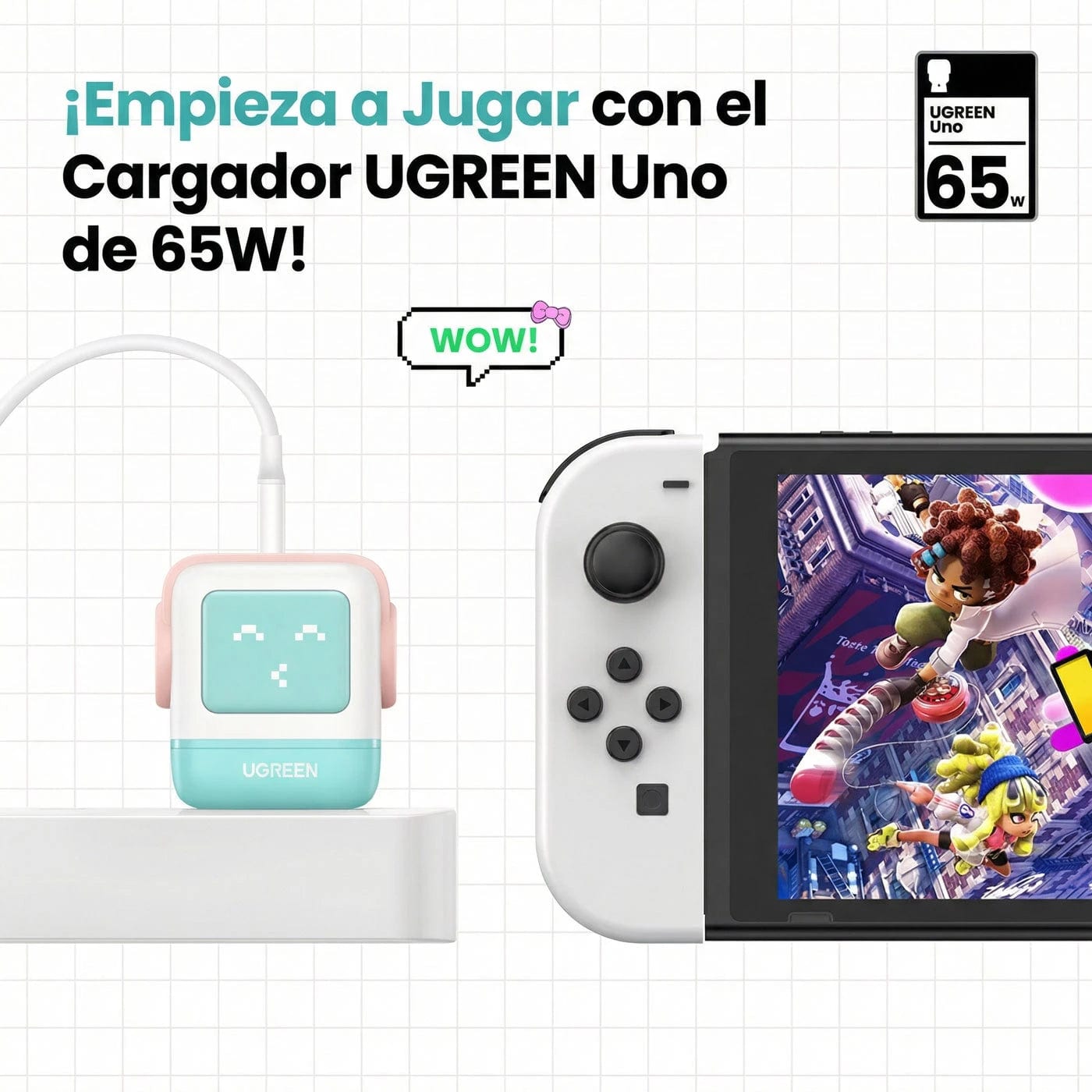Cargador UGREEN Uno Robot GaN 65W USB-C - Pink Blue