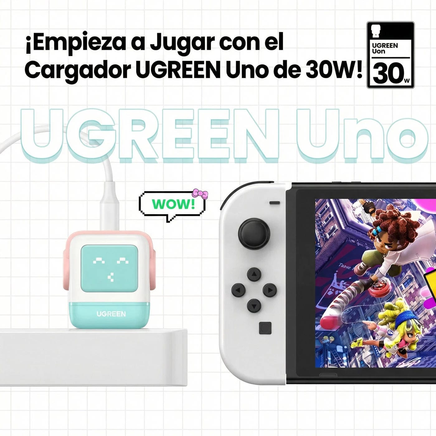 Cargador UGREEN Uno Robot GaN 30W USB-C - Pink Blue