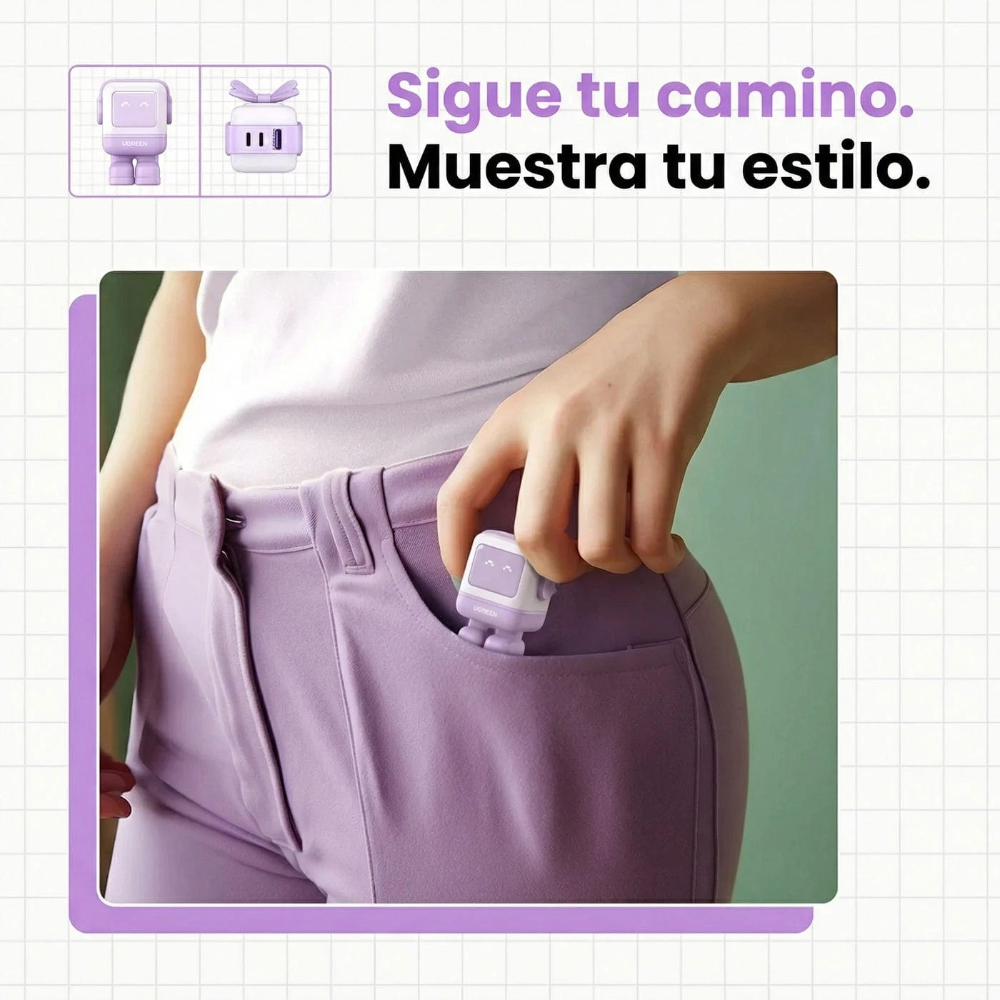 Cargador UGREEN Uno Robot GaN 65W USB-C - Purple