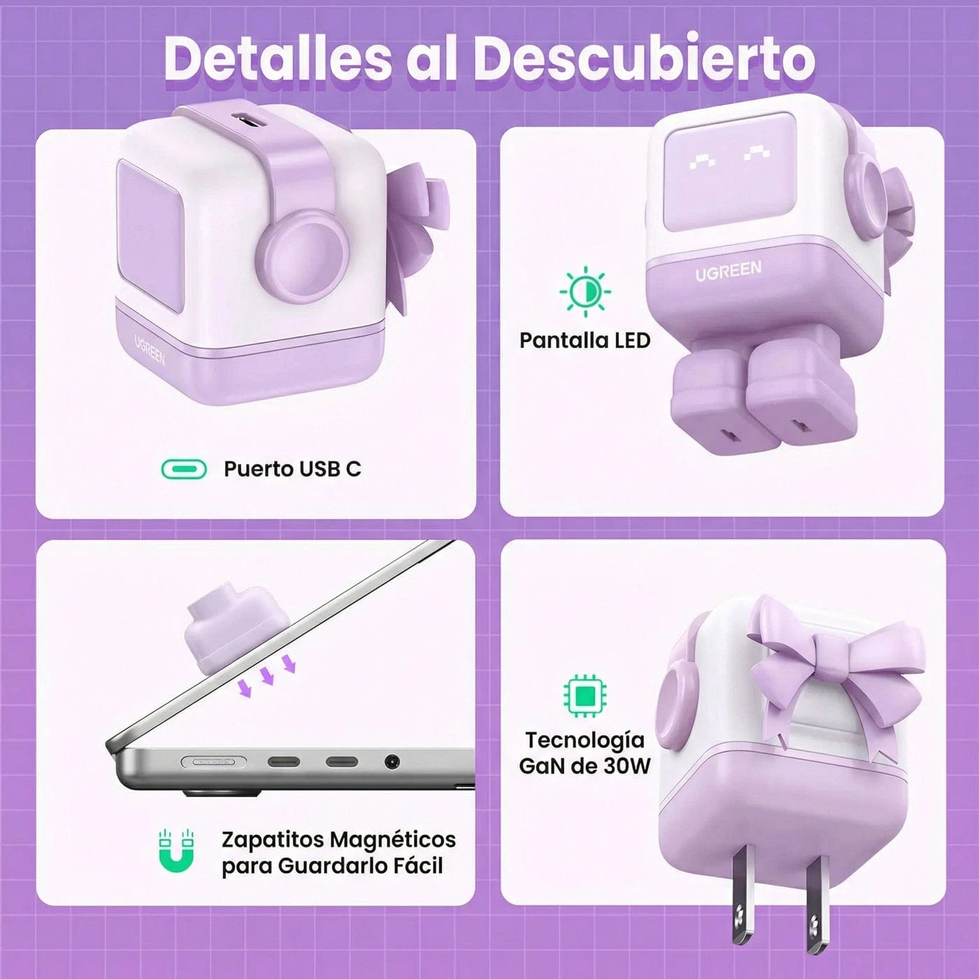 Cargador UGREEN Uno Robot GaN 30W USB-C - Purple