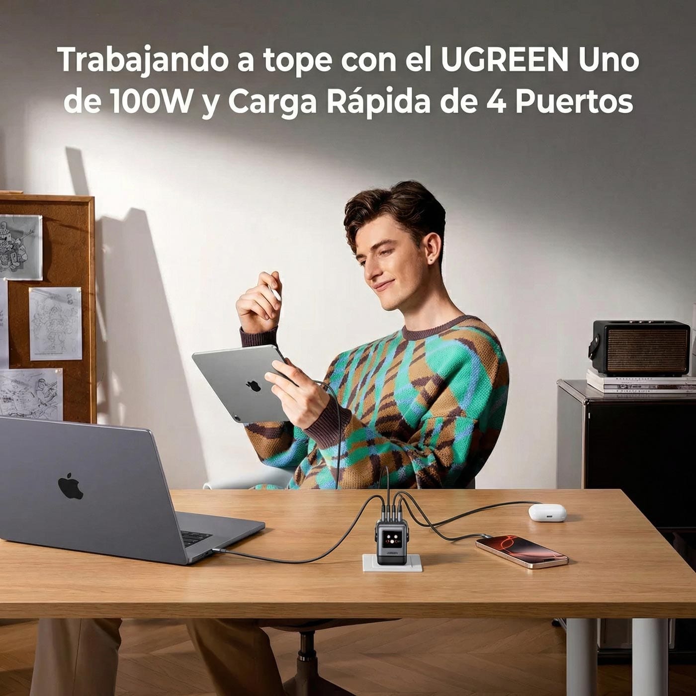 Cargador UGREEN Uno Robot GaN 100W USB-C - Space Gray