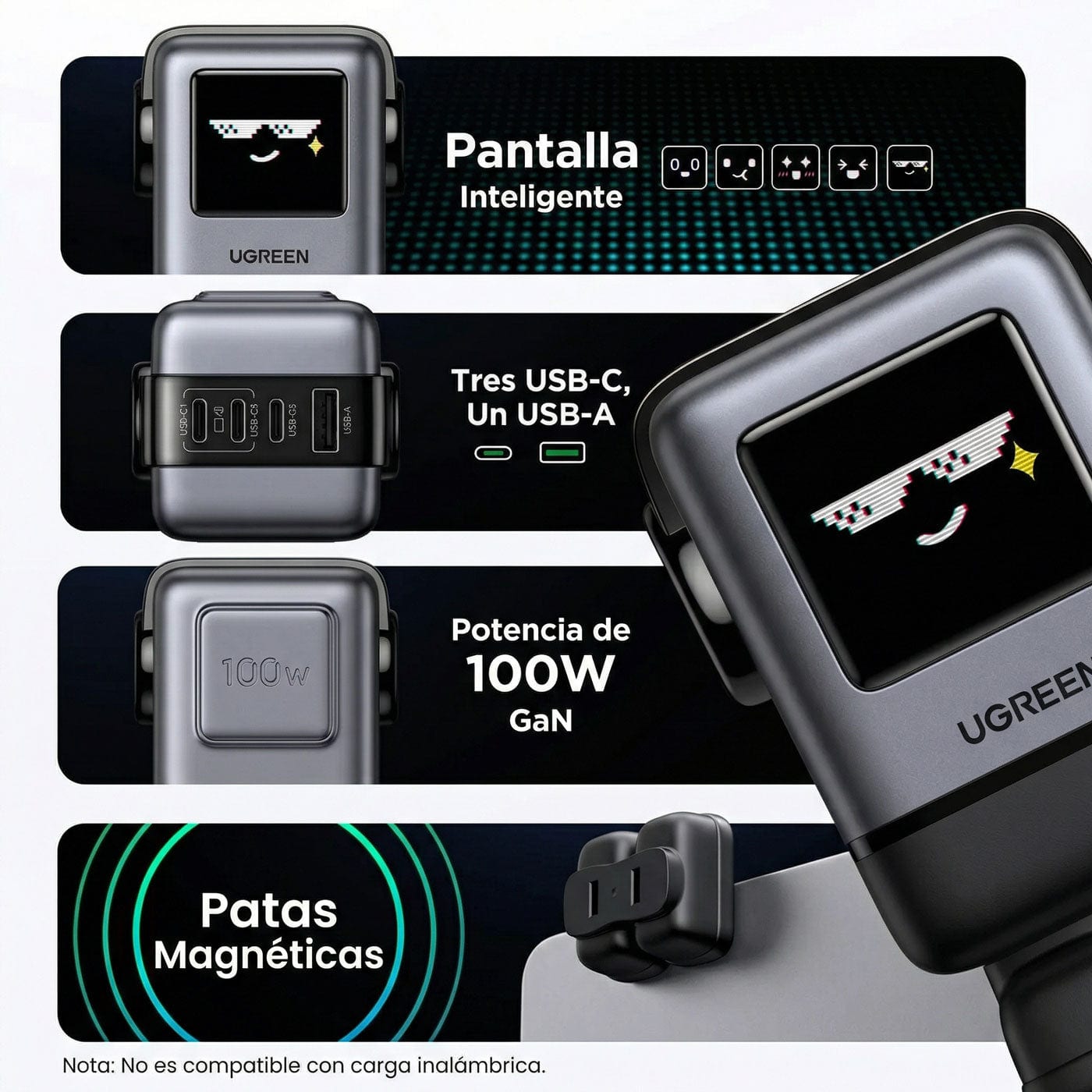 Cargador UGREEN Uno Robot GaN 100W USB-C - Space Gray