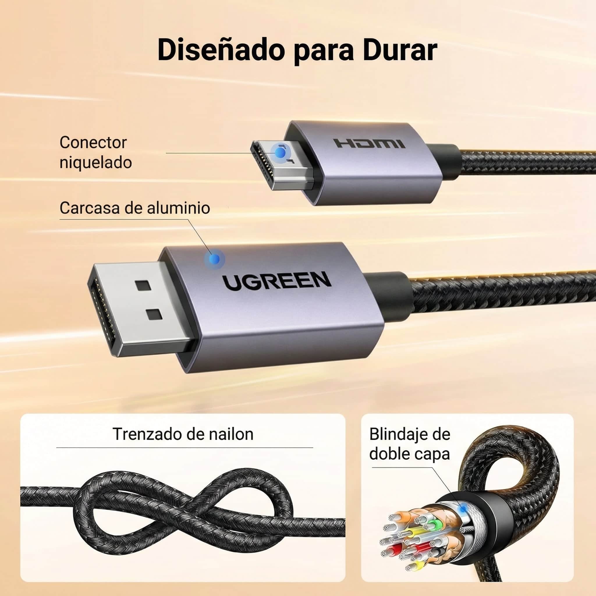 Cable UGREEN DisplayPort 1.2 a HDMI 1.4 — 4K, 2 m (DP125 / 35842)