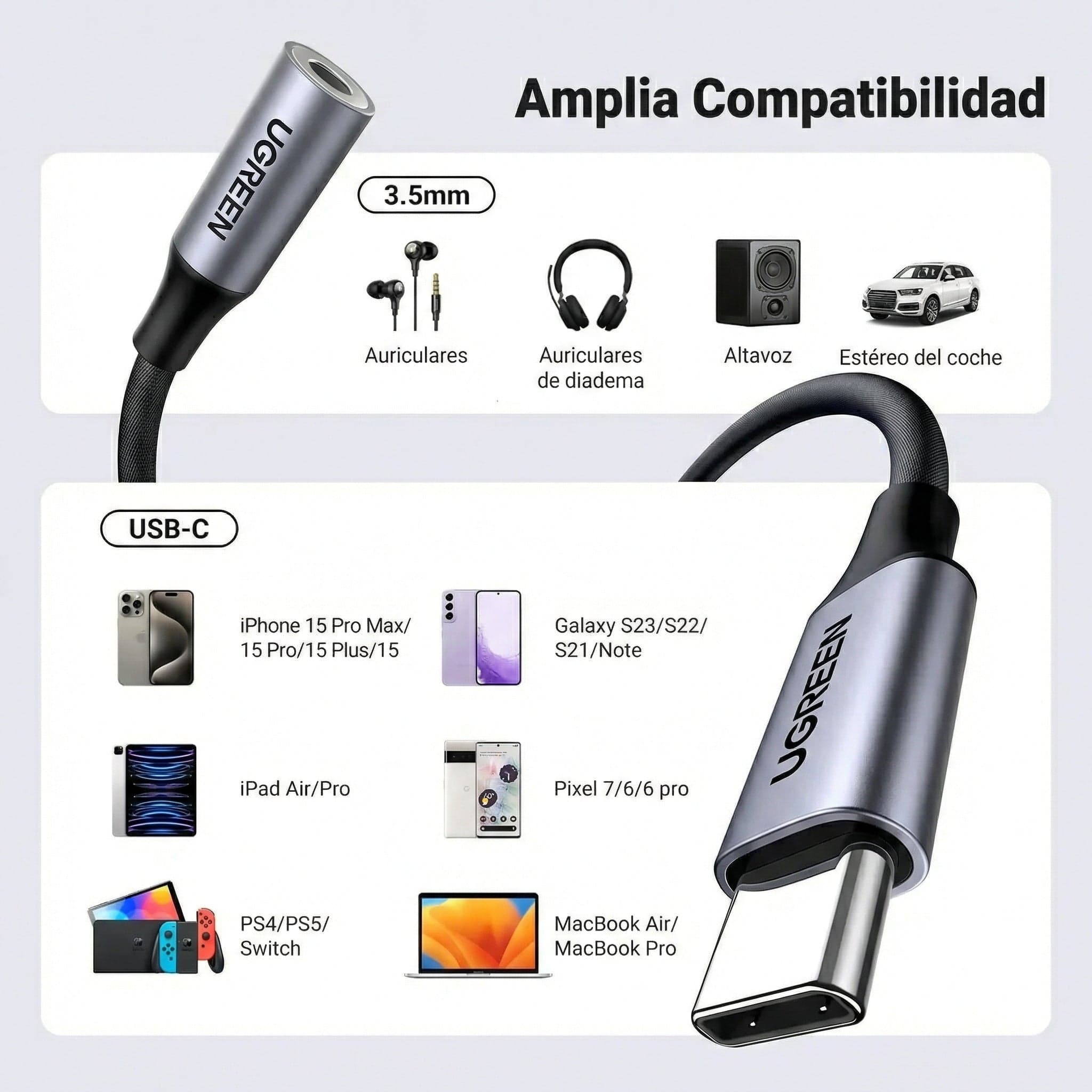 Adaptador UGREEN USB-C a 3.5 mm (audio + mic) - 80154
