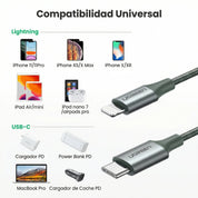 Cable USB-C a Lightning Aluminio Trenzado 1M 30W