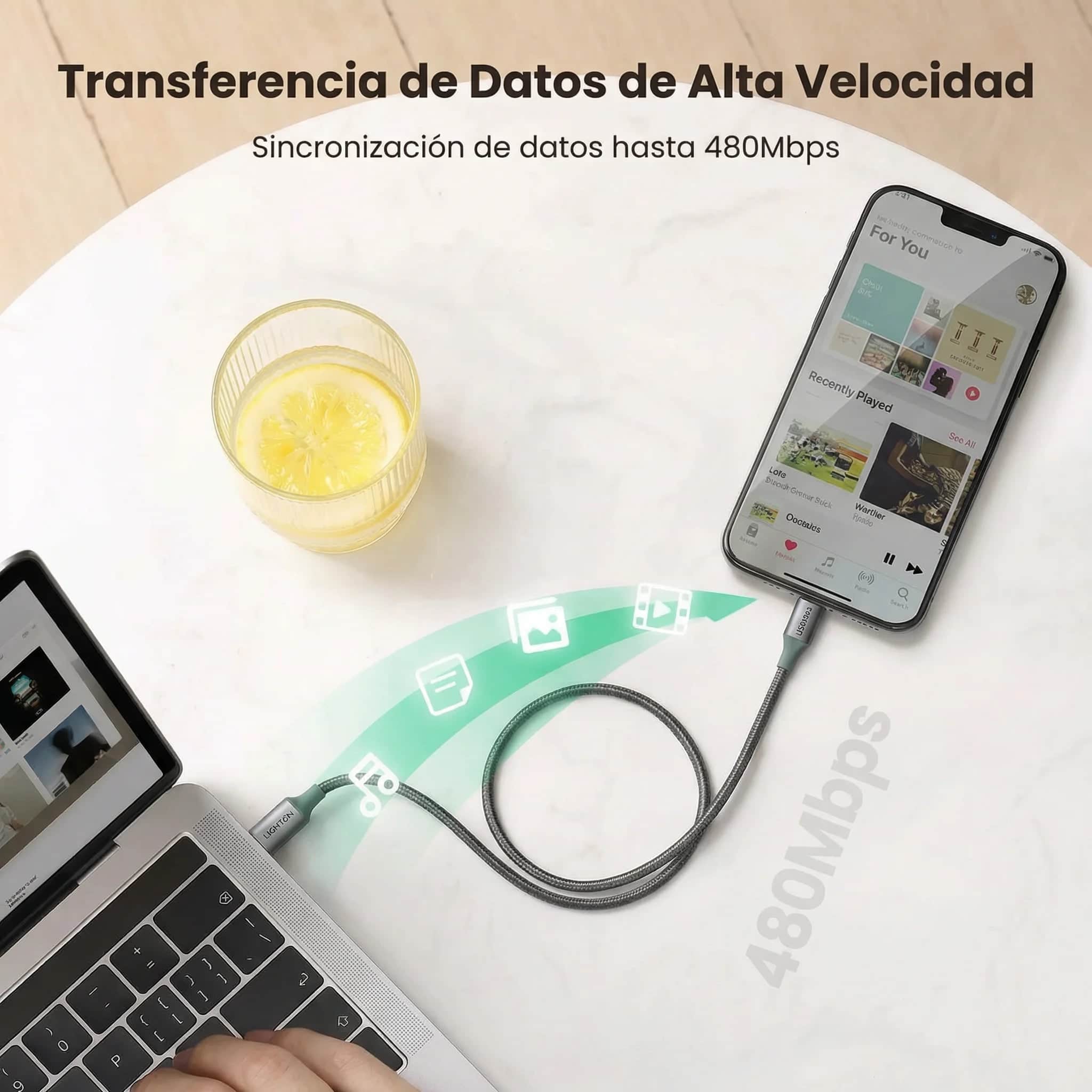 Cable USB-C a Lightning Aluminio Trenzado 1M 30W