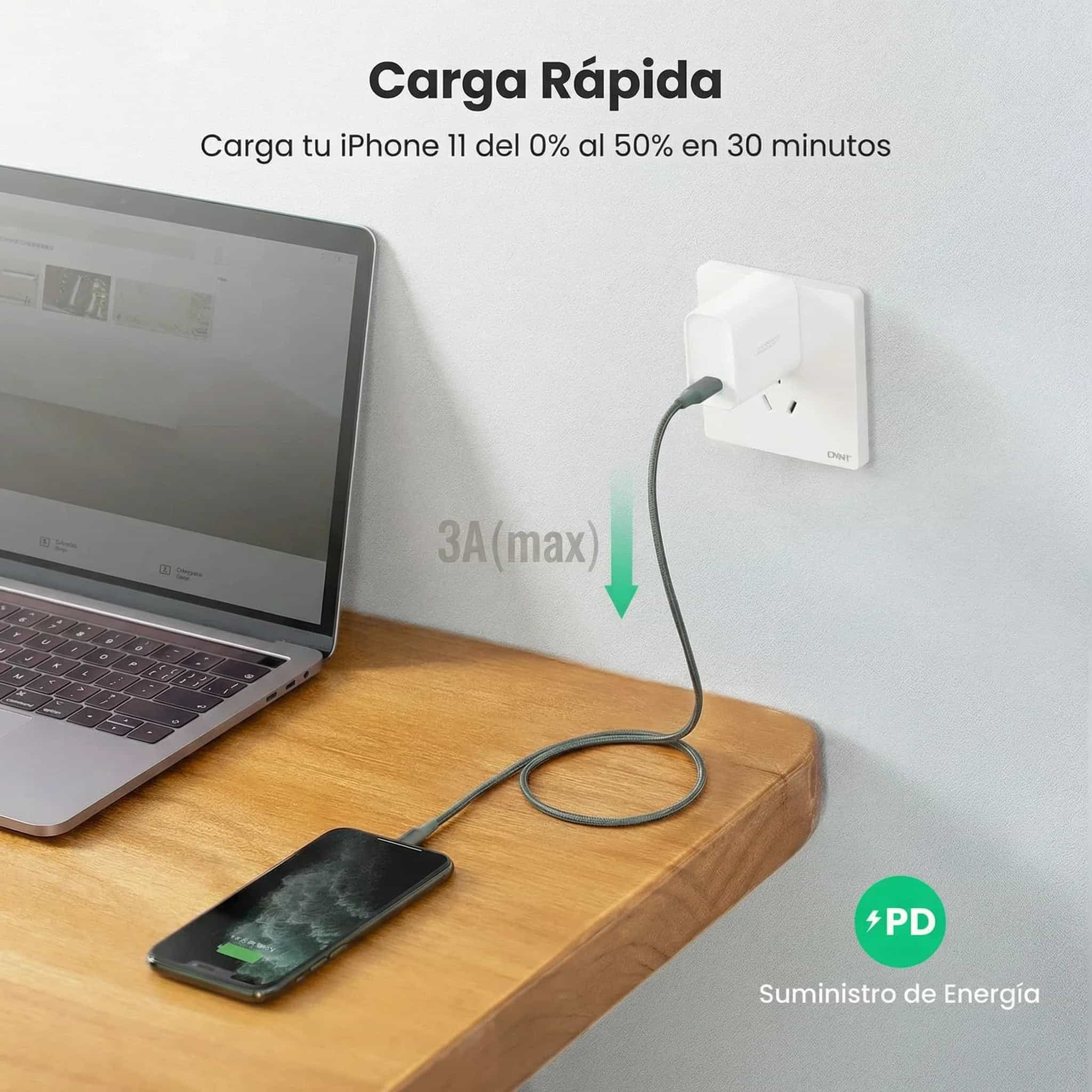 Cable USB-C a Lightning Aluminio Trenzado 1M 30W