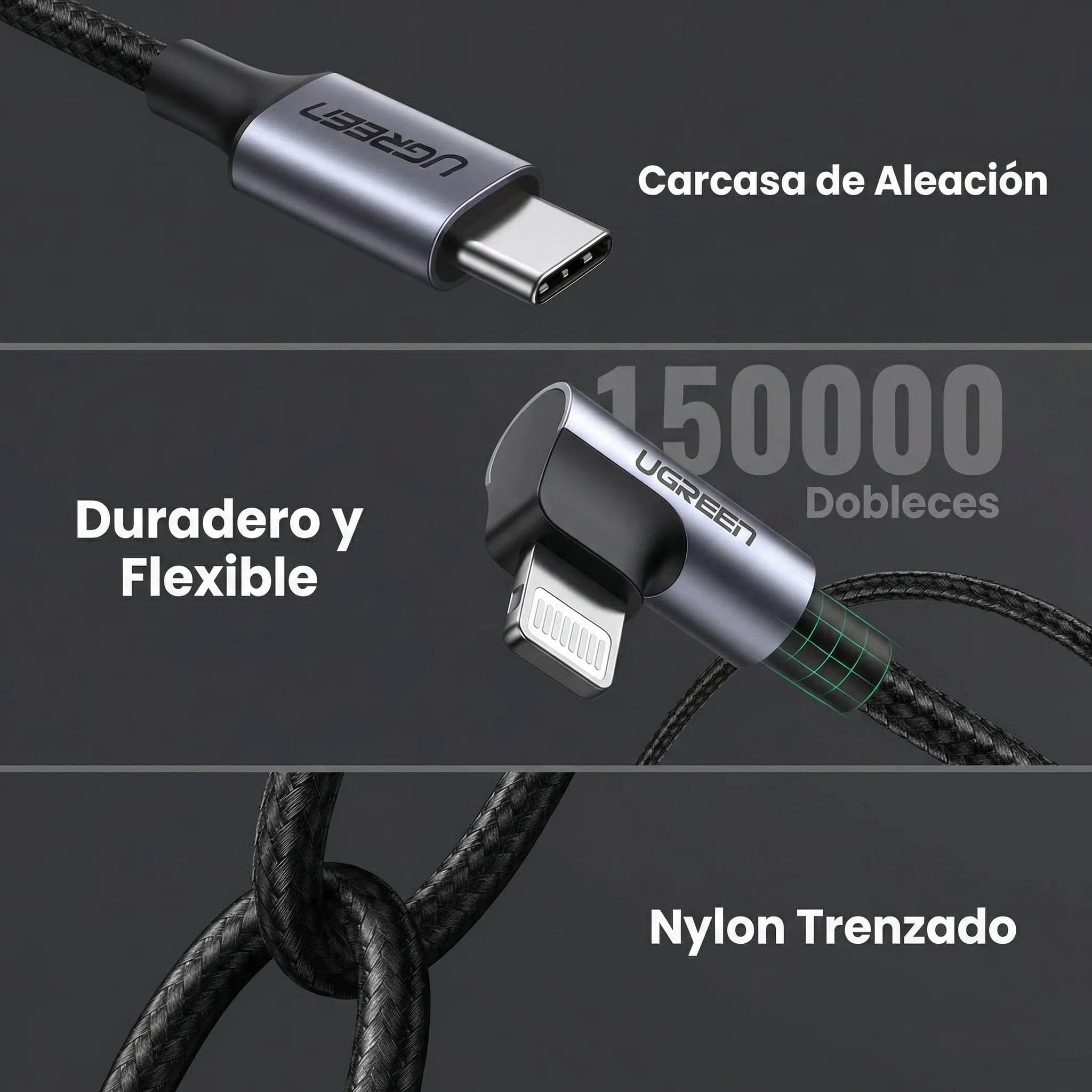 UGREEN MFi Certification Lightning Cable - 30W 90 Degree U