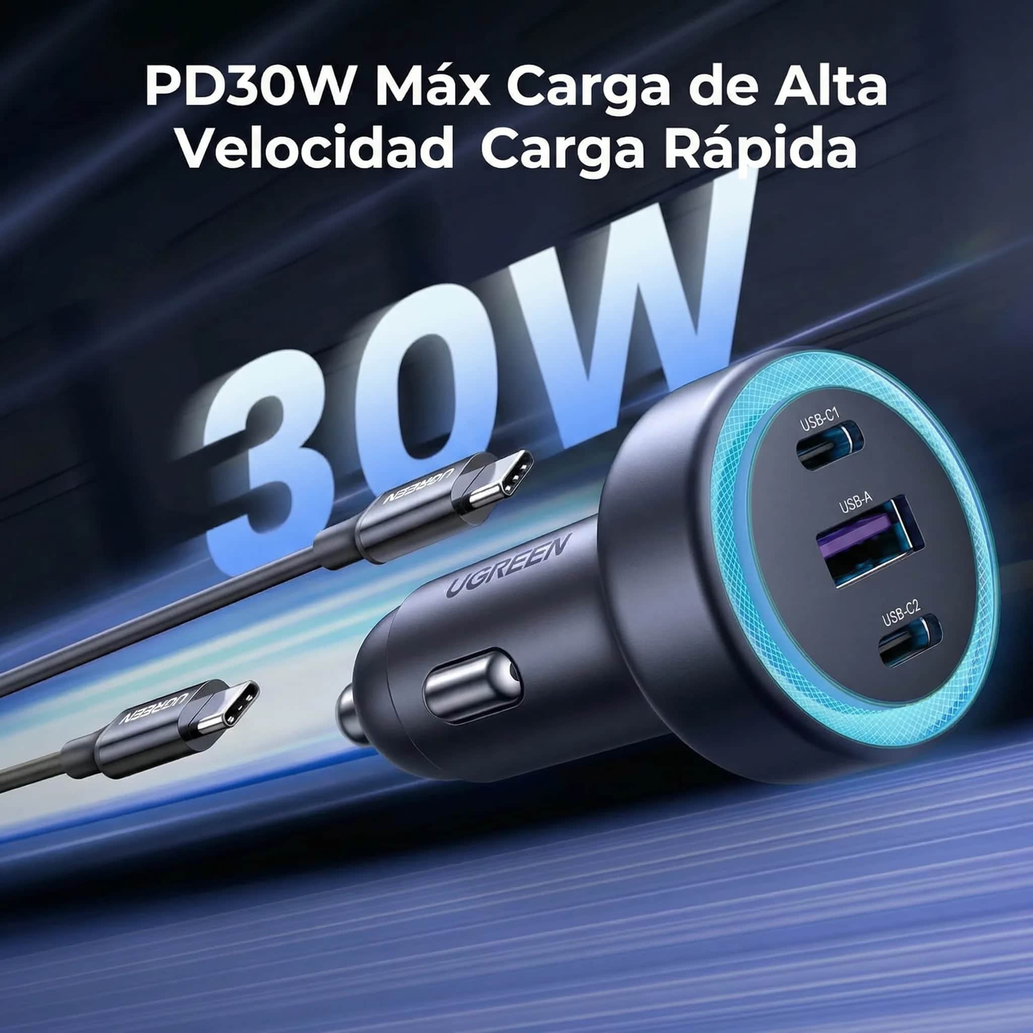 UGREEN 30W 3-Port Fast Car Charger – EC307 – 45843