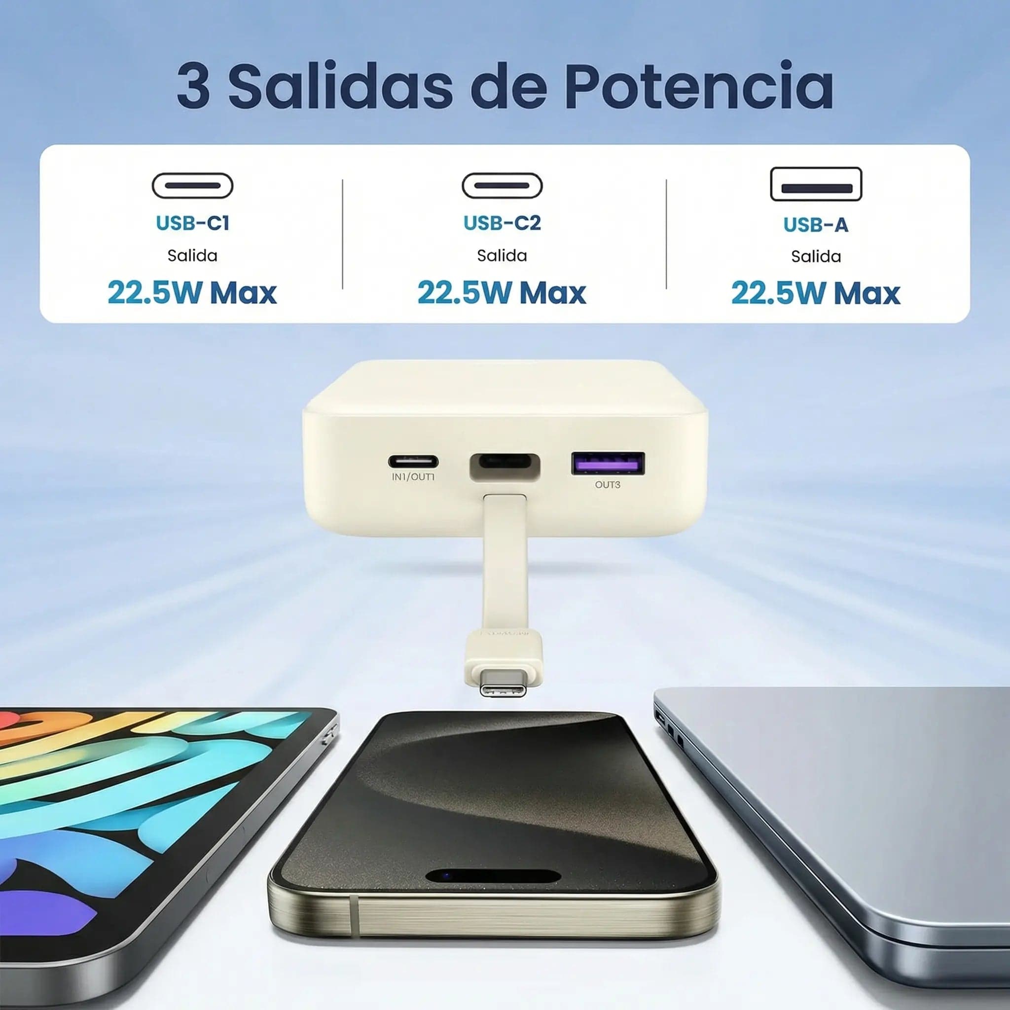 UGREEN 20000mAh 22.5W Power Bank Portable Battery with Built-in USB C Cable