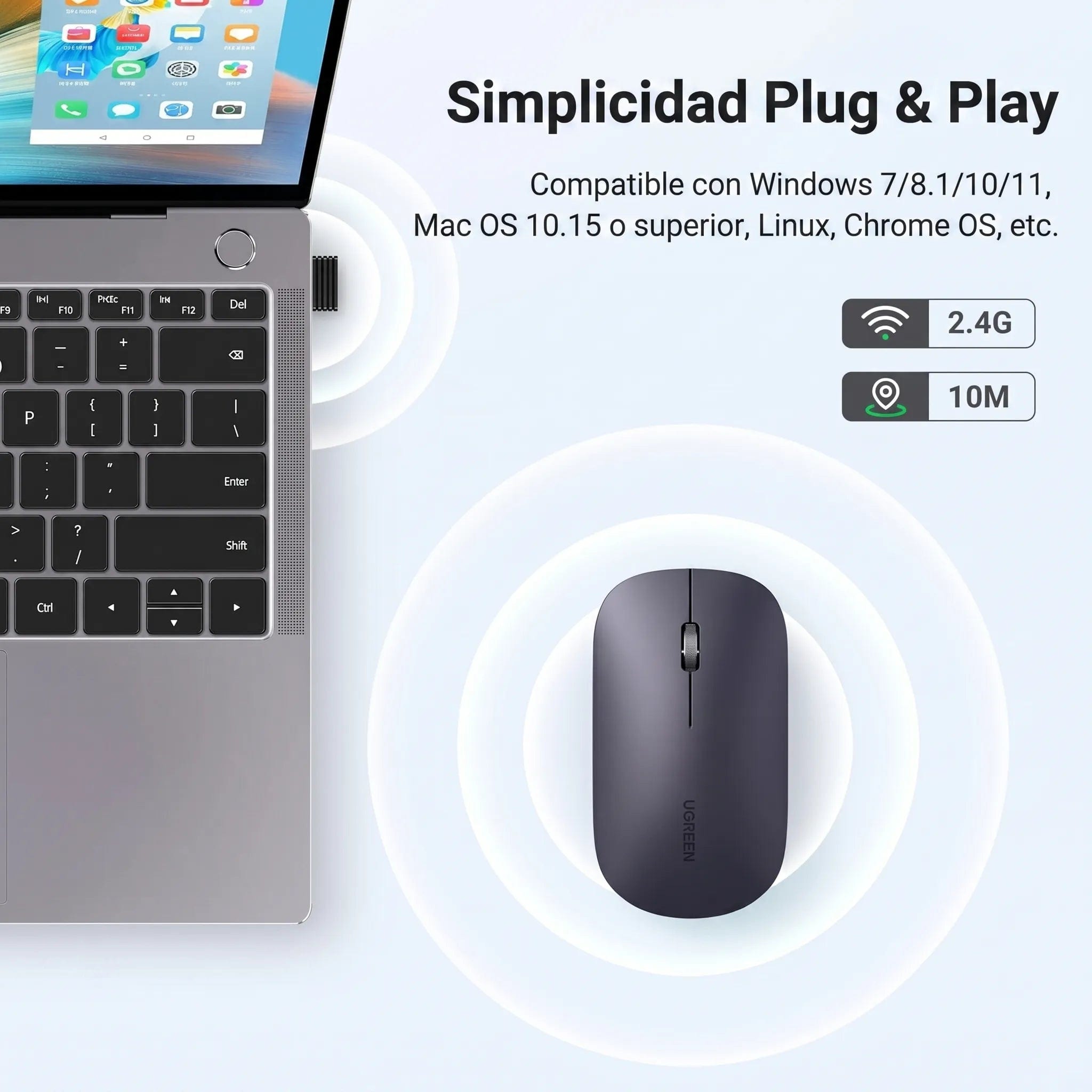 UGREEN mouse inalámbrico portátil MU001 silencioso y compacto