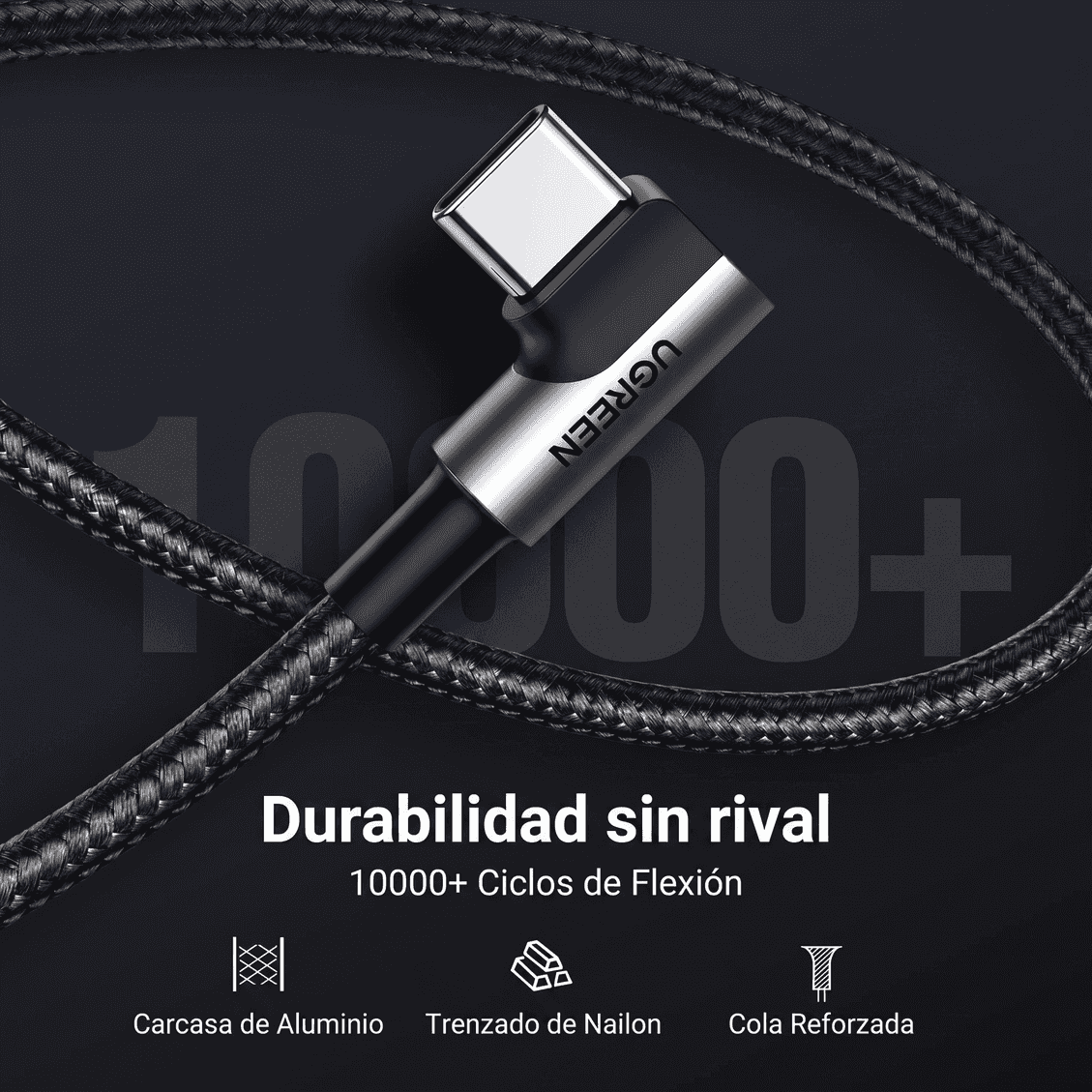 UGREEN cable USB-A a USB-C 2M 18W en ángulo 90° para carga y uso cómodo