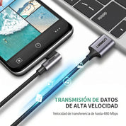 UGREEN cable USB-A a USB-C 1M 18W en ángulo 90° para carga y uso cómodo