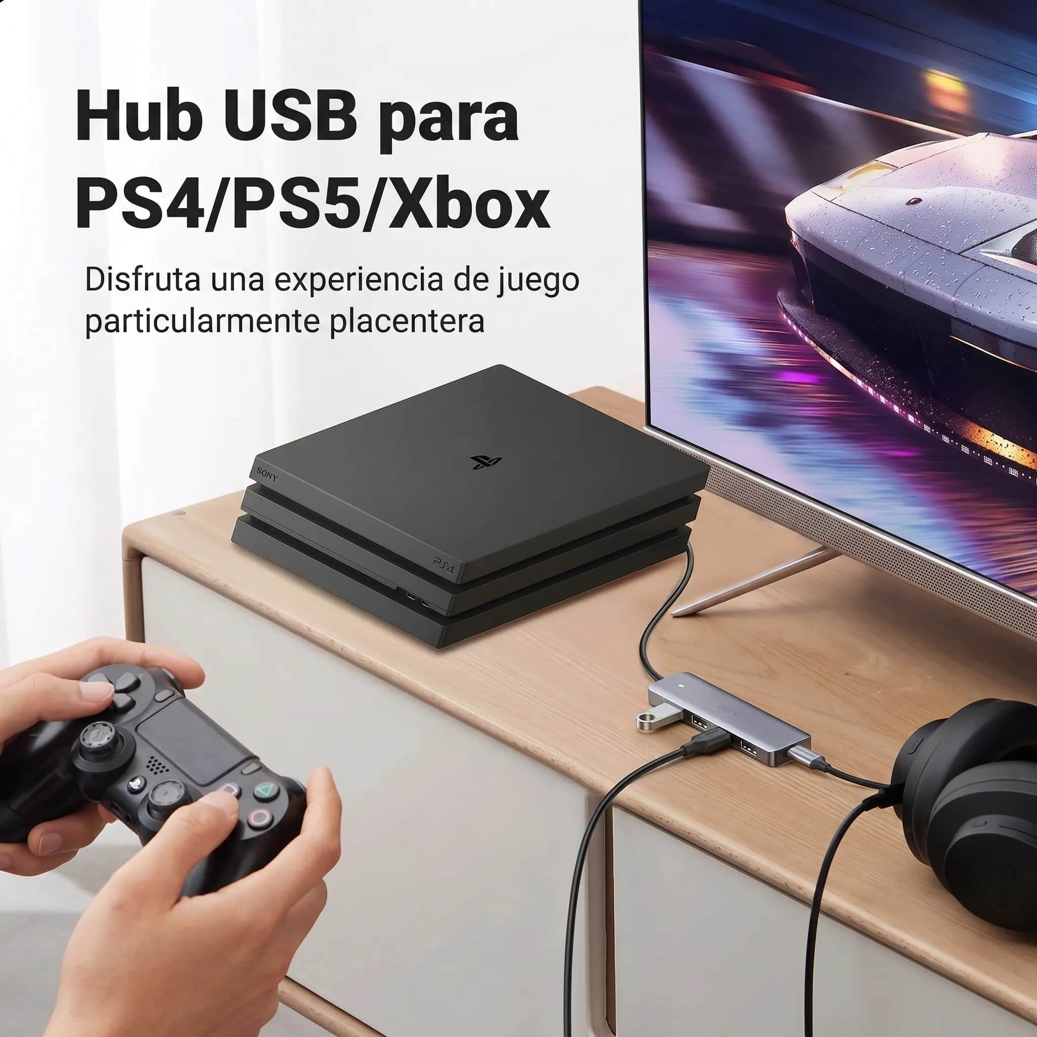 UGREEN hub USB 3.0 de 4 puertos 5Gbps con alimentación adicional