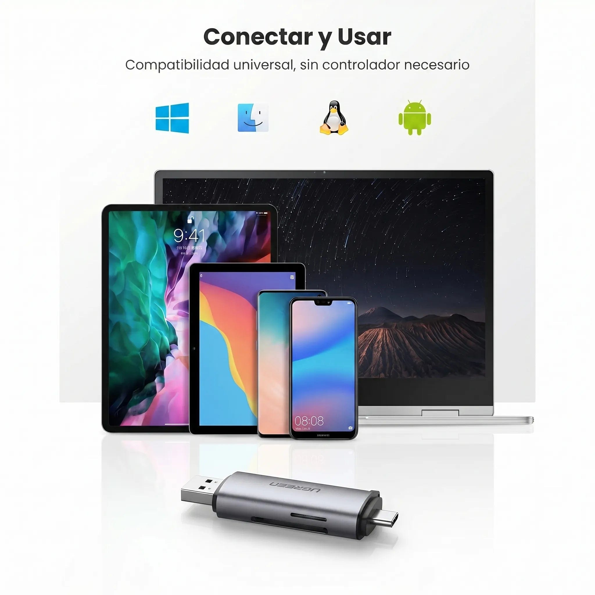 UGREEN Lector De Tarjetas SD / MicroSD USB-C y USB-A