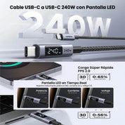 UGREEN Cable USB-C 1M 240W Con Pantalla Digital Para Carga Rápida