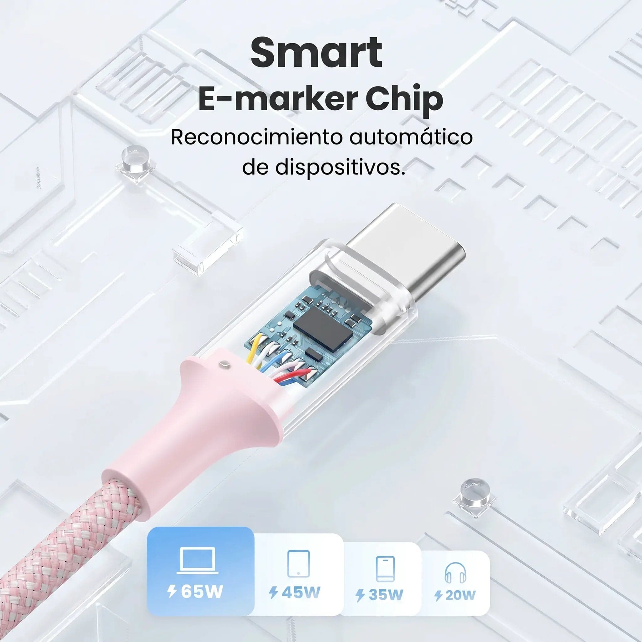 UGREEN cable USB-C a USB-C 1M 100W 5A carga rápida y datos - Pink