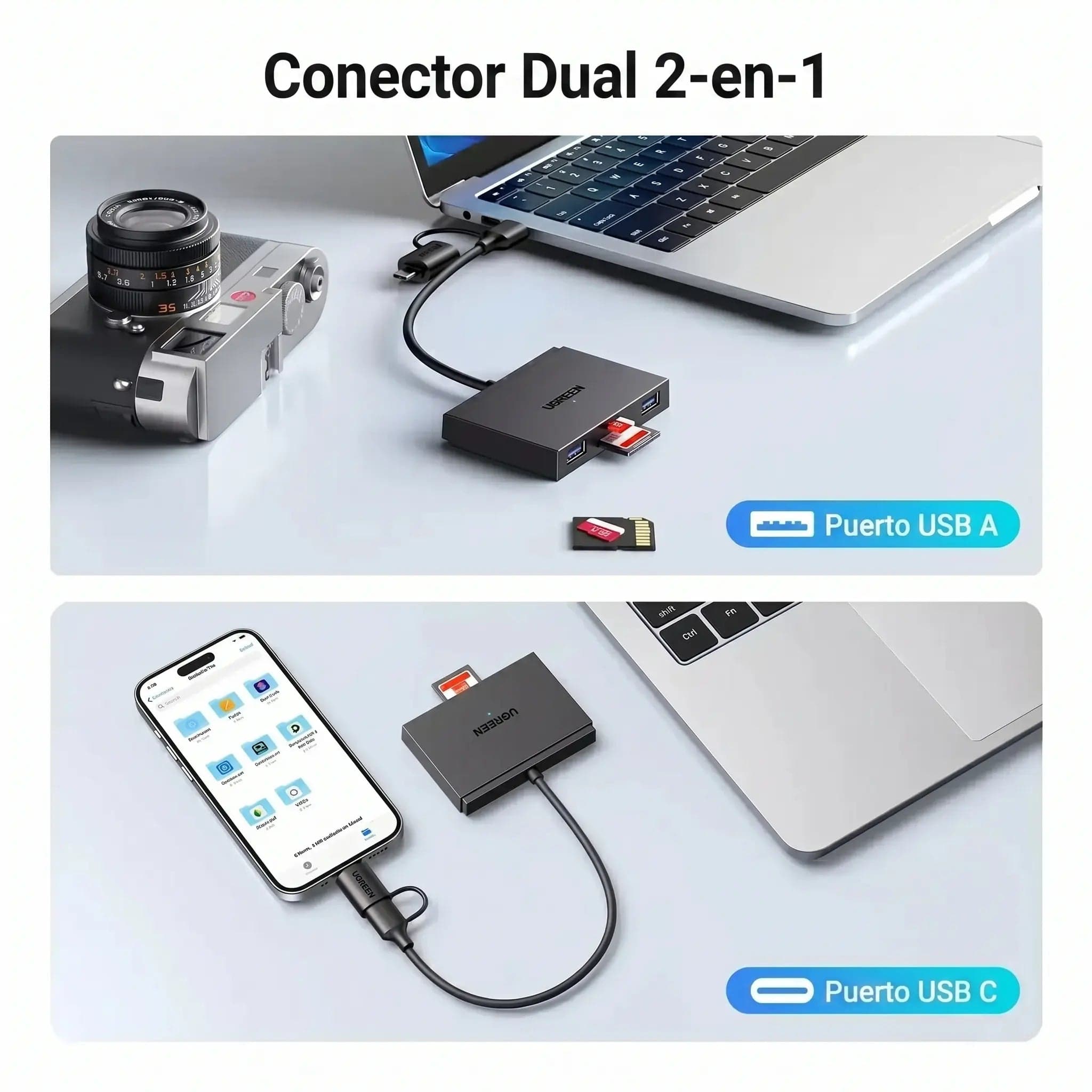 UGREEN lector de tarjetas 4 en 1 USB-C y USB-A 5Gbps para SD y microSD