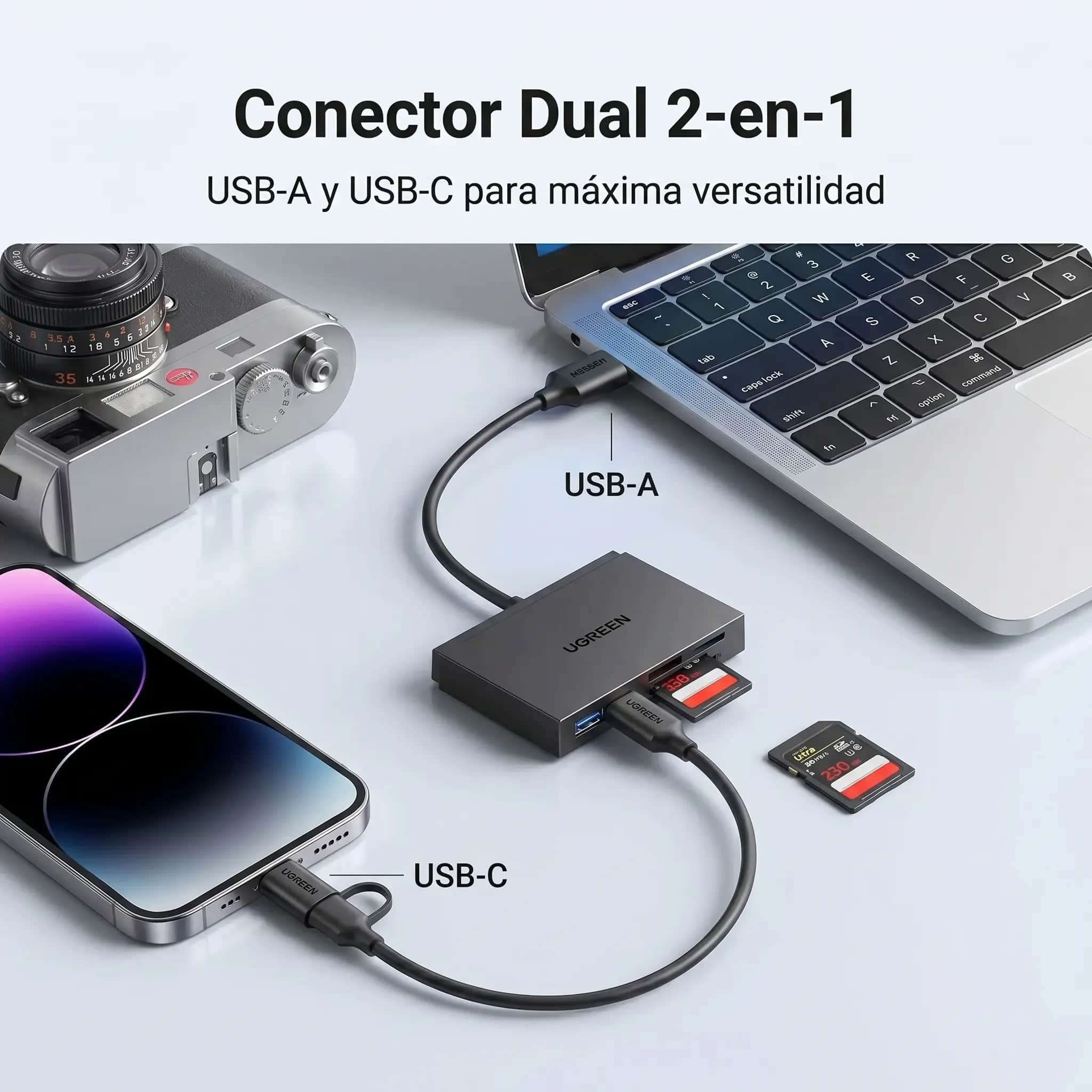 UGREEN lector de tarjetas 4 en 1 USB-C y USB-A 5Gbps para SD y microSD