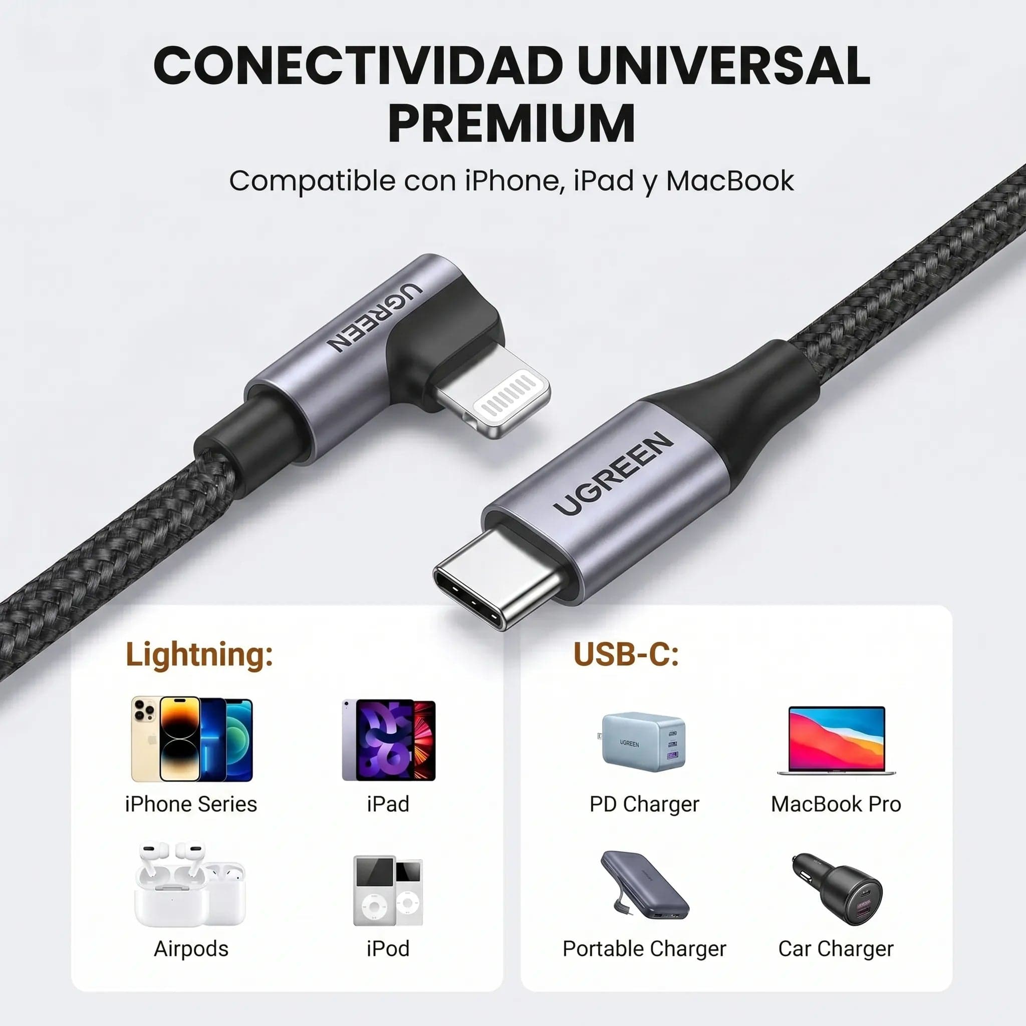 Ugreen angle USB cable - Lightning MFI 1m 2,4A 12W black (60521)