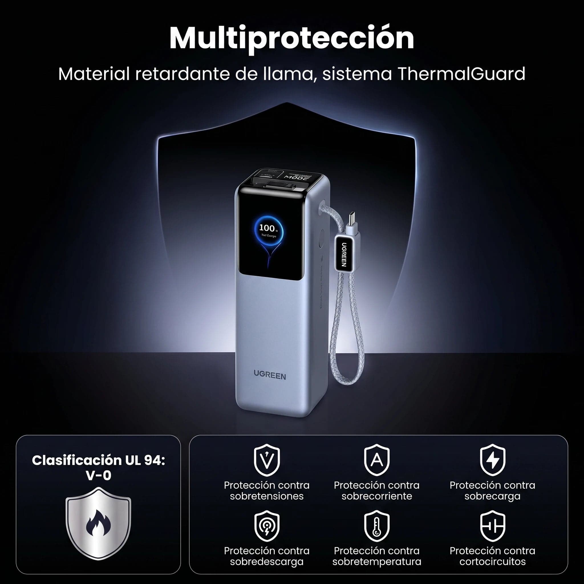 UGREEN Nexode 25000mAh 200W - power bank con cable integrado