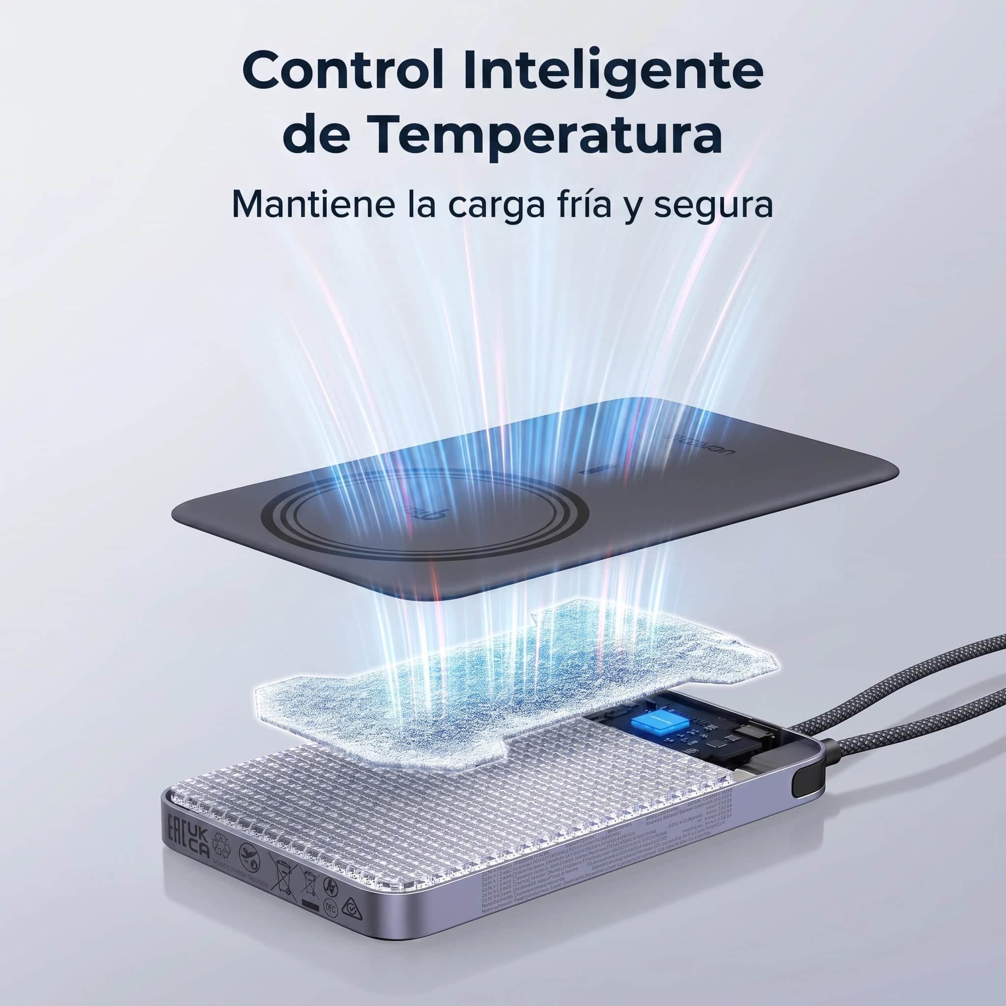 UGREEN MagFlow Air Power Bank 10000mAh Qi2 15W - con cable USB-C - Gray
