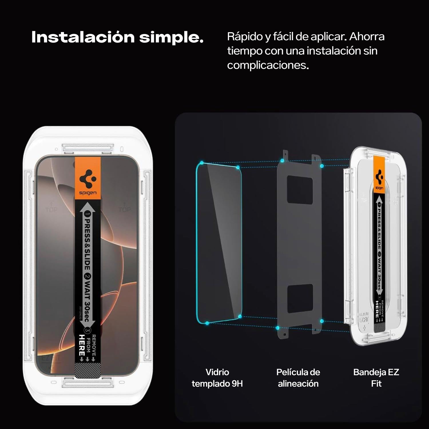 Protector de pantalla Spigen EZ FIT GLAS.tR S.P. iPhone 16 Pro Max (1 UND) - (OUTLET)