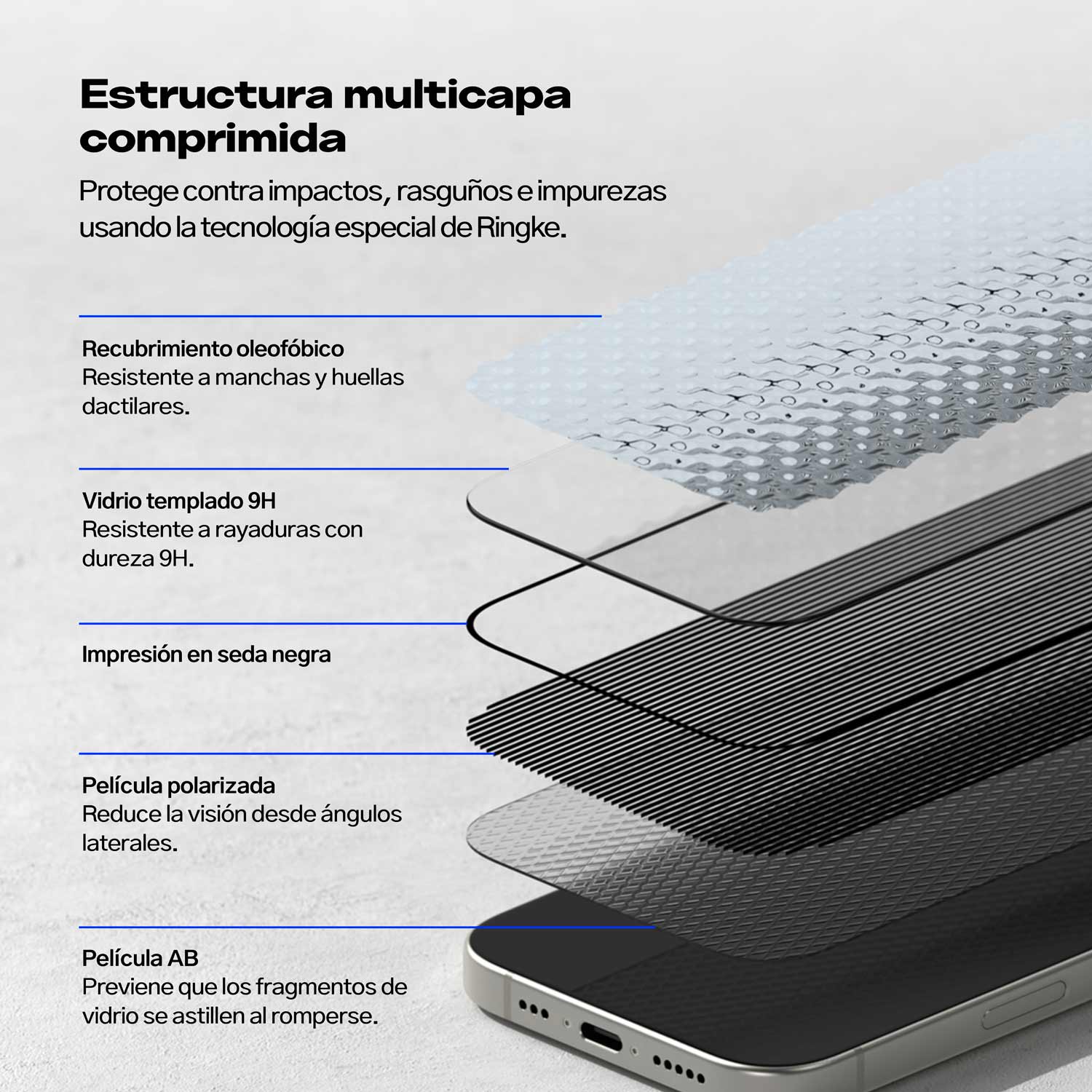 Protector de Pantalla Vidrio Ringke Easy Slide Anti-espía iPhone 16 Pro (Instalador) Solo 1 UND - (OUTLET)