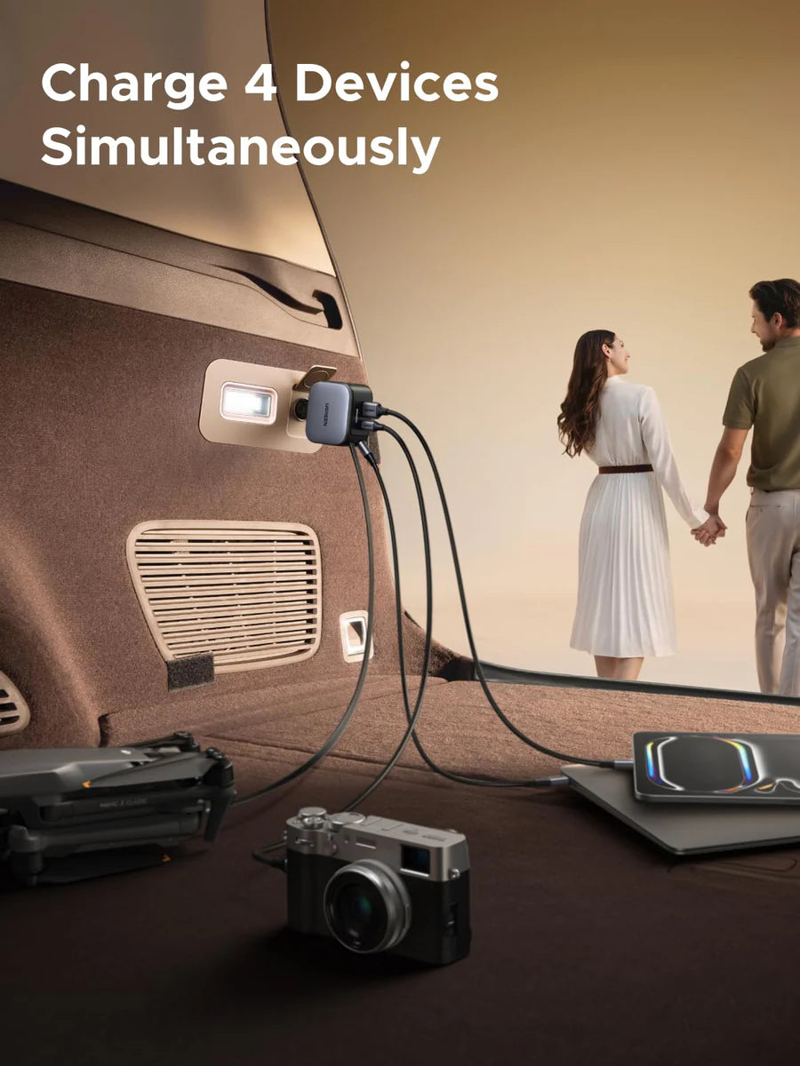 Cargador para auto Ugreen NEXODE 145W con cable retráctil integrado - 55910B