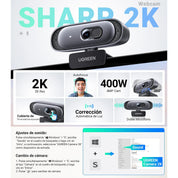 UGREEN webcam 2K 30FPS con micrófono para videollamadas y streaming